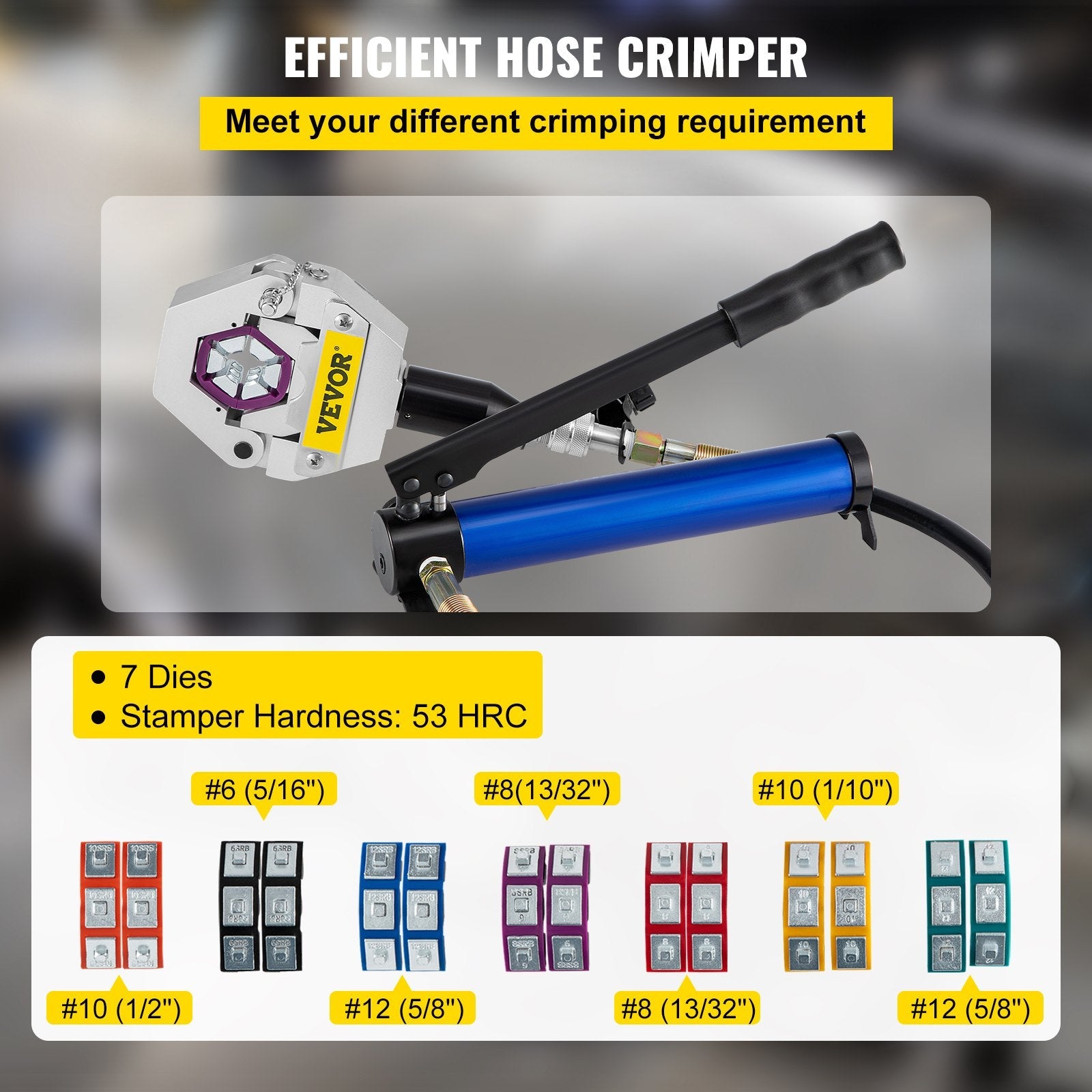 VEVOR Manually Operated AC Hose Crimper FS-7842B Separable Hydraulic Hose Crimper Kit Manual Piston Valve For Aluminum Pump Air Conditioning Repair with 7 Dies Whole Set Handheld AC Hose 