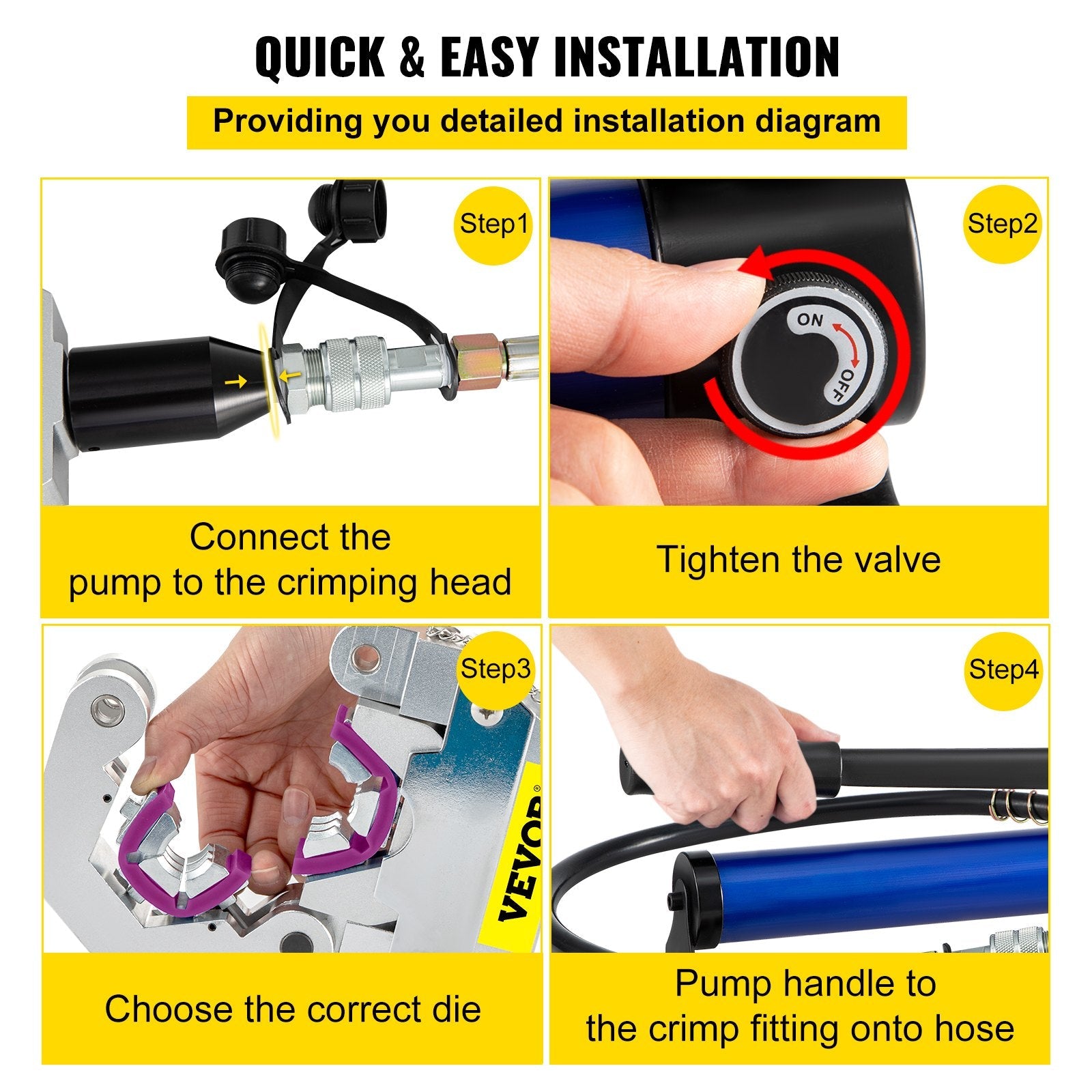 VEVOR Manually Operated AC Hose Crimper FS-7842B Separable Hydraulic Hose Crimper Kit Manual Piston Valve For Aluminum Pump Air Conditioning Repair with 7 Dies Whole Set Handheld AC Hose 