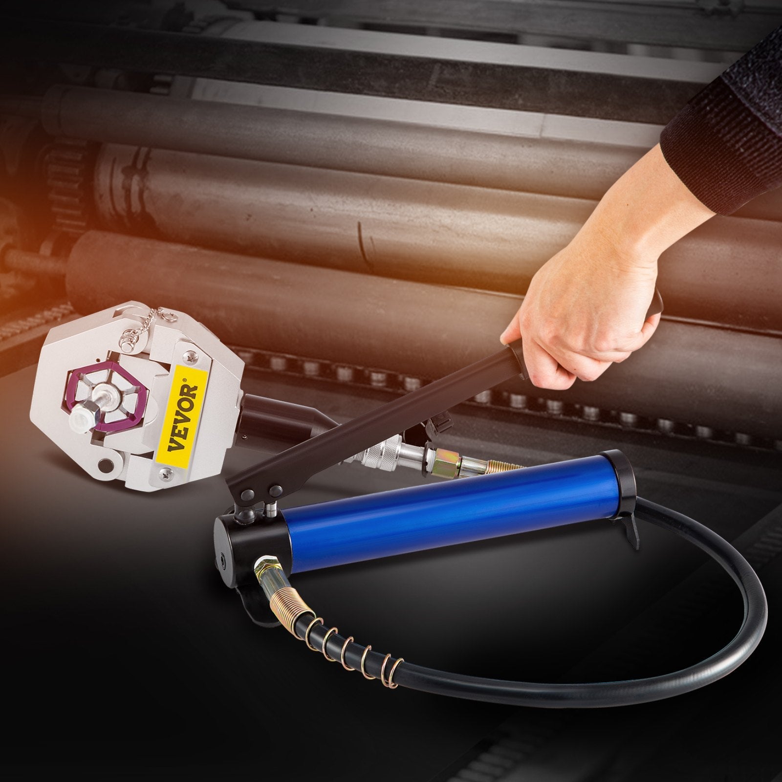 VEVOR Manually Operated AC Hose Crimper FS-7842B Separable Hydraulic Hose Crimper Kit Manual Piston Valve For Aluminum Pump Air Conditioning Repair with 7 Dies Whole Set Handheld AC Hose 