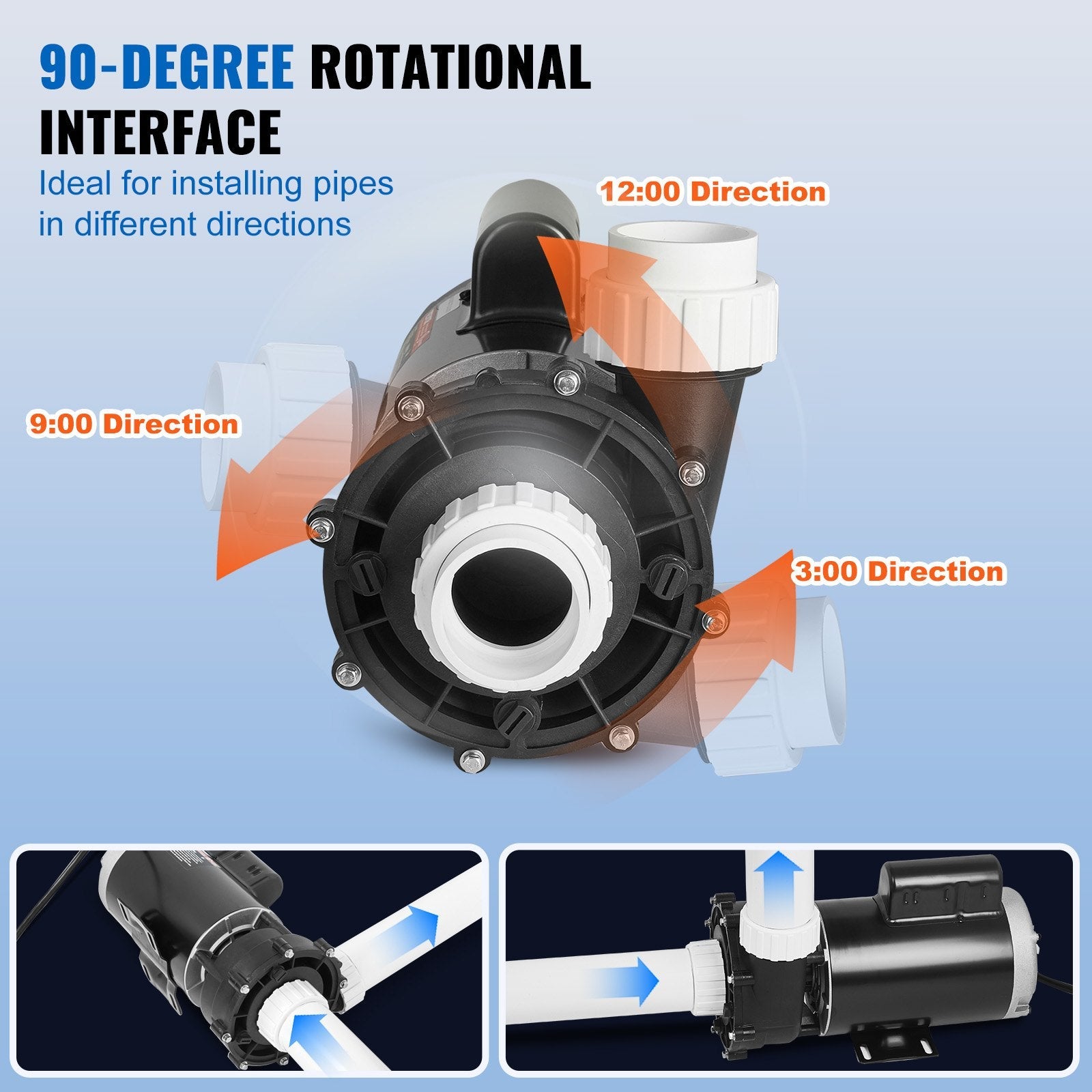 VEVOR 2 Speed SPA Pump, 56-Frame, AC 220-240V Hot Tub SPA Pump, 4HP/210GPM/65.61ft High Speed or 0.7HP/103GPM/16.07ft Low Speed, 2" Port 90° Rotational Interface for Hot Tub, Tested to UL Standards 