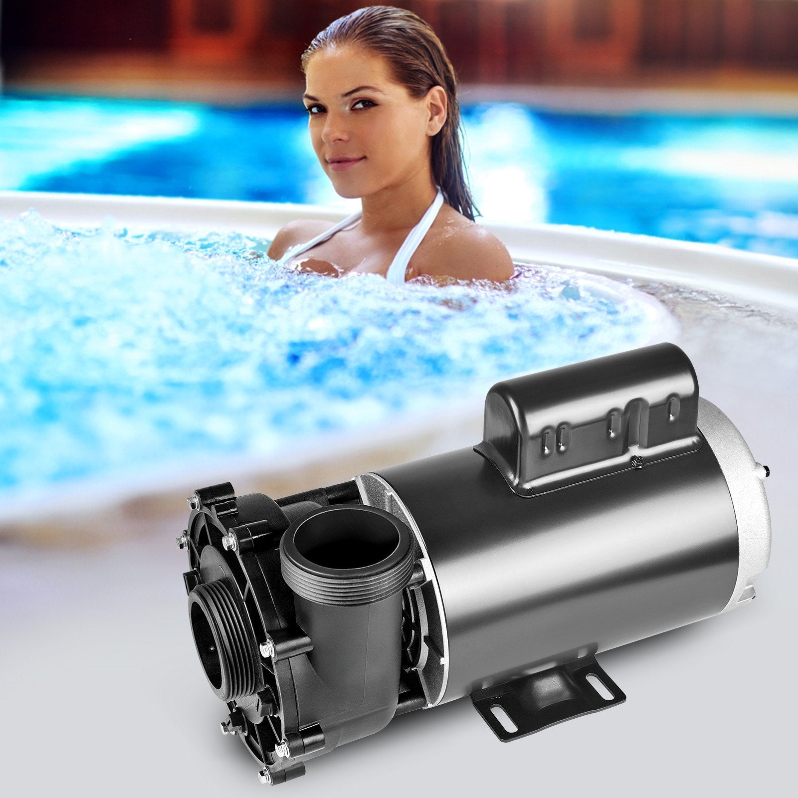 VEVOR 2 Speed SPA Pump, 56-Frame, AC 220-240V Hot Tub SPA Pump, 4HP/210GPM/65.61ft High Speed or 0.7HP/103GPM/16.07ft Low Speed, 2" Port 90° Rotational Interface for Hot Tub, Tested to UL Standards 