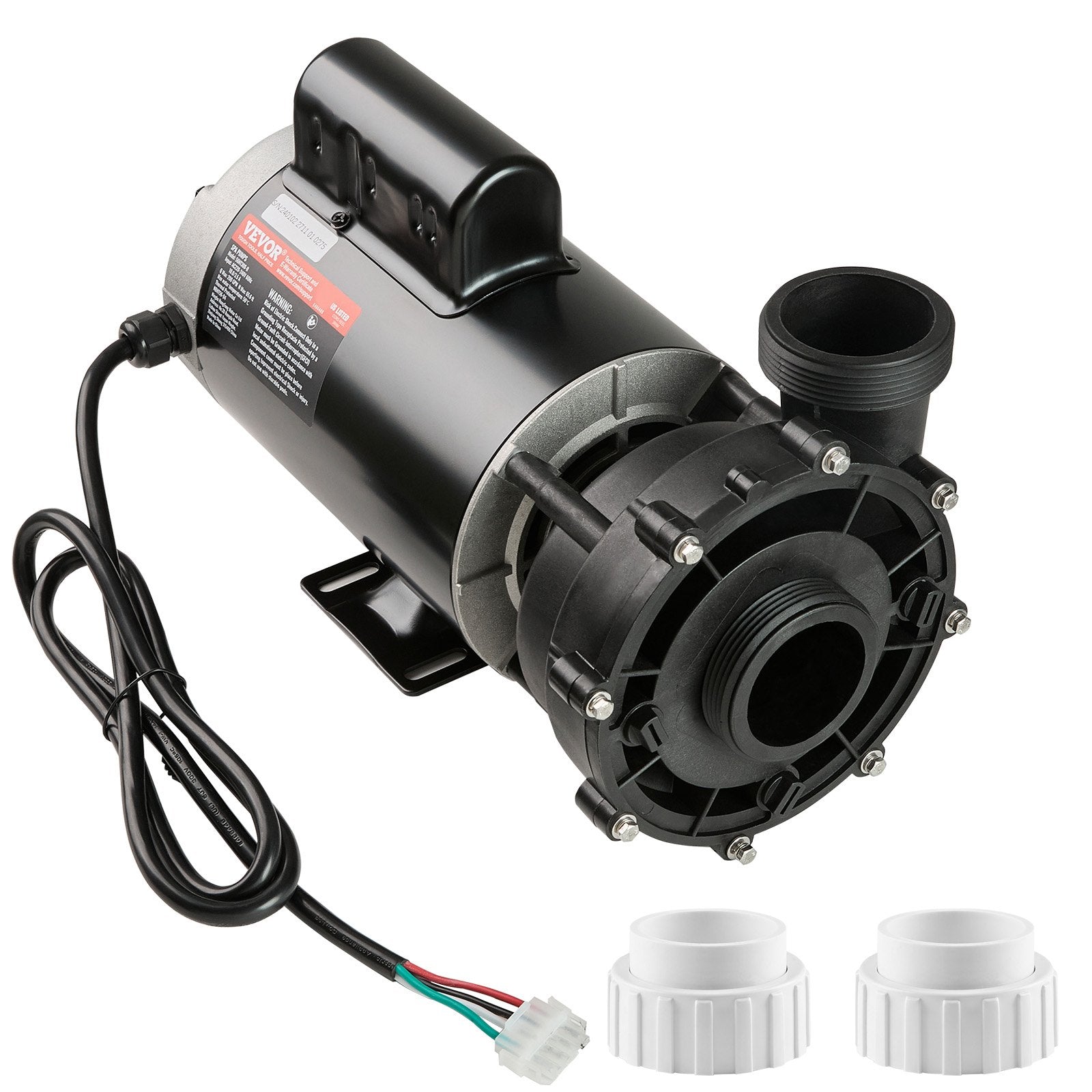 VEVOR 2 Speed SPA Pump, 56-Frame, AC 220-240V Hot Tub SPA Pump, 4HP/210GPM/65.61ft High Speed or 0.7HP/103GPM/16.07ft Low Speed, 2" Port 90° Rotational Interface for Hot Tub, Tested to UL Standards 