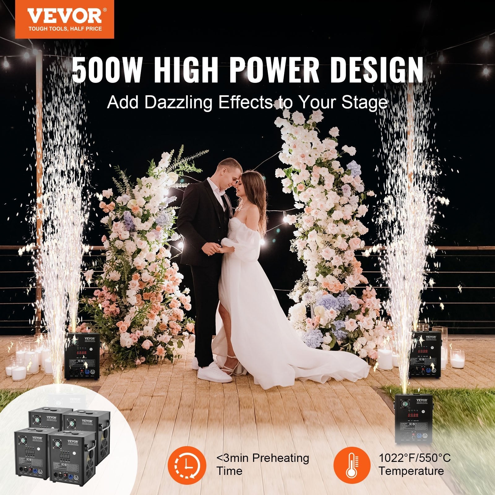 VEVOR Cold Spark Firework Machine x4 500W 6.6-13ft Stage DJ Wedding Event Party 