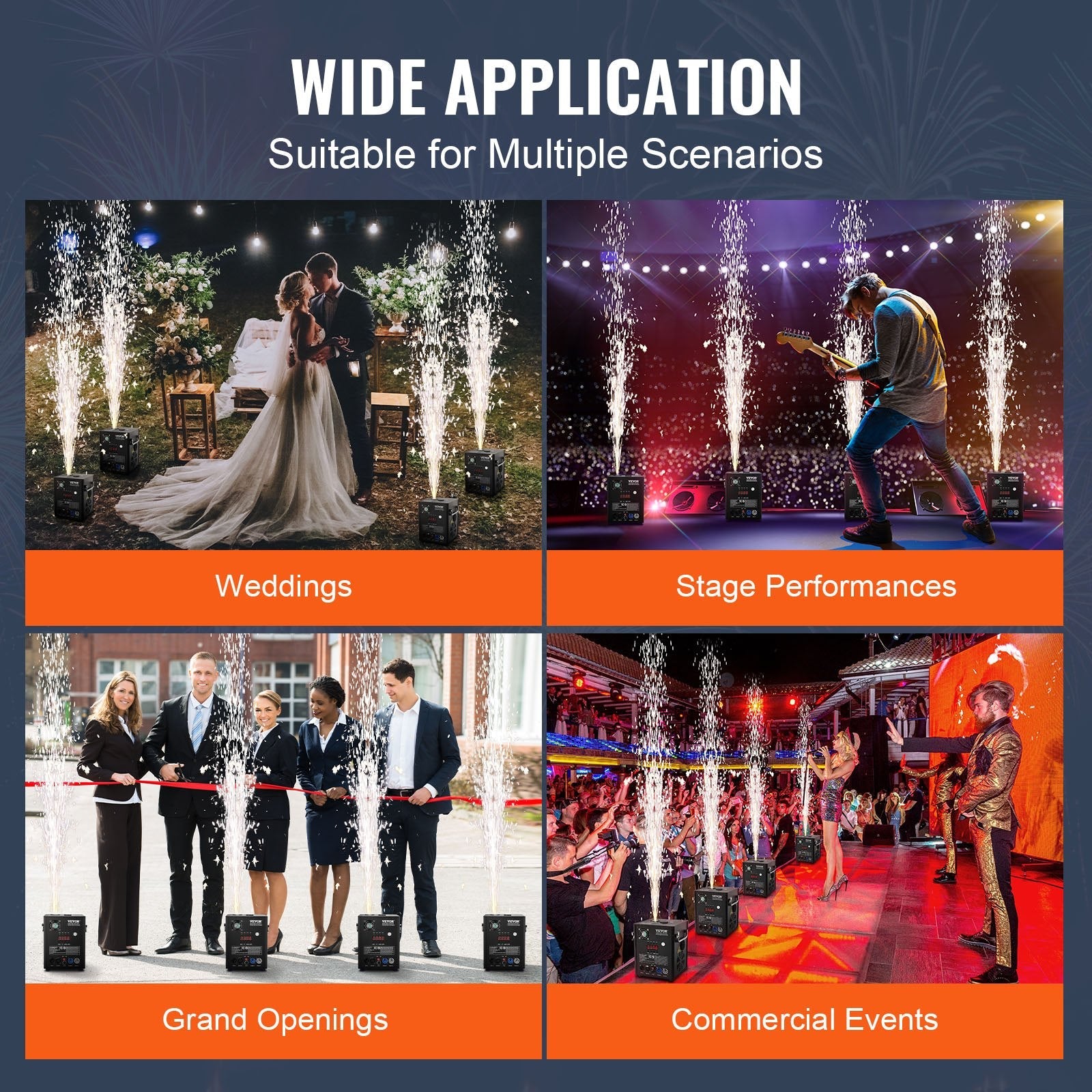 VEVOR Cold Spark Firework Machine x4 500W 6.6-13ft Stage DJ Wedding Event Party 