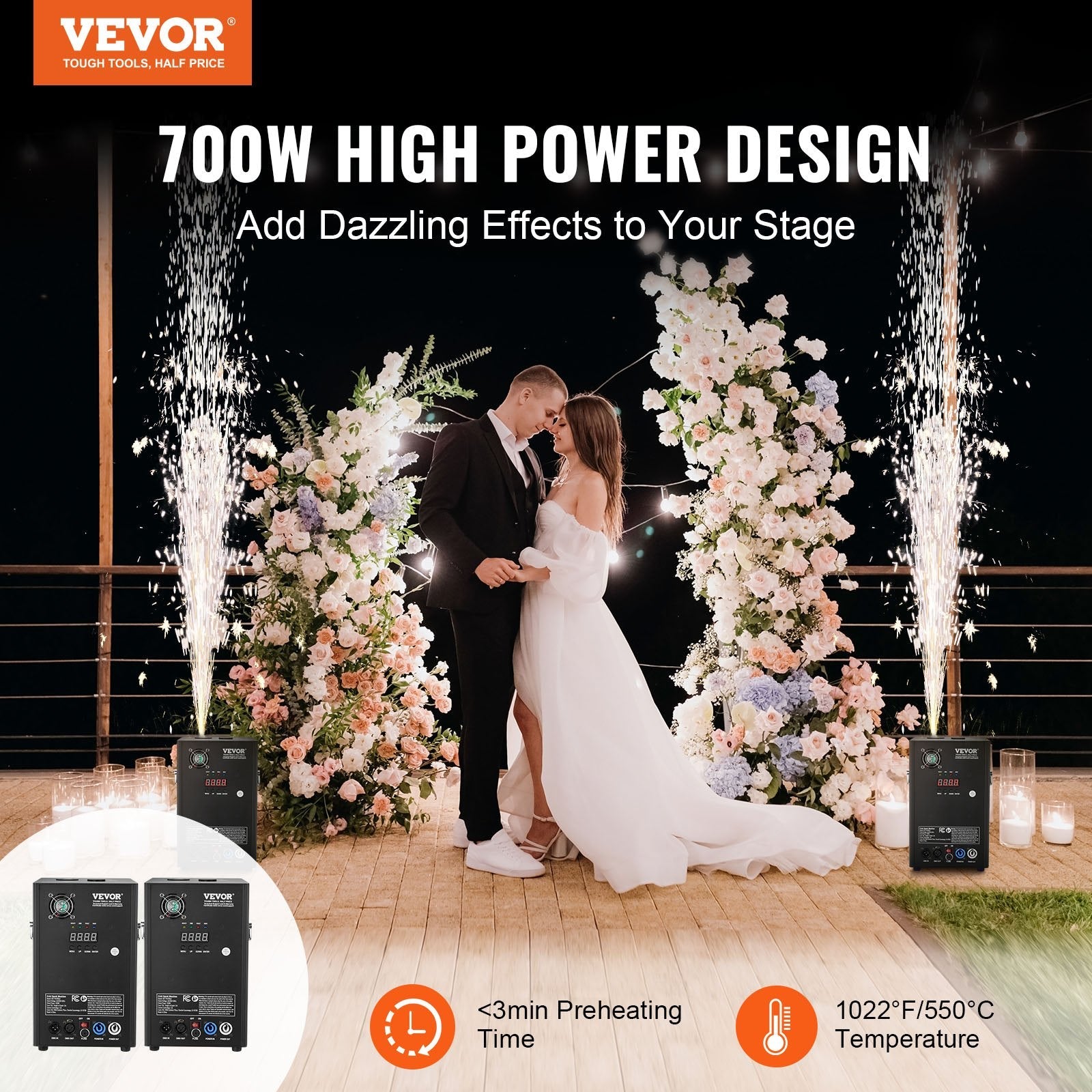 VEVOR Cold Spark Firework Machinex2 700W 6.6-16.4ft Stage DJ Wedding Event Party 