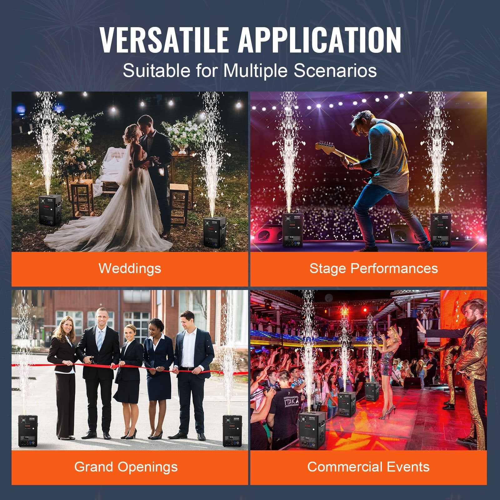 VEVOR Cold Spark Firework Machinex2 700W 6.6-16.4ft Stage DJ Wedding Event Party 