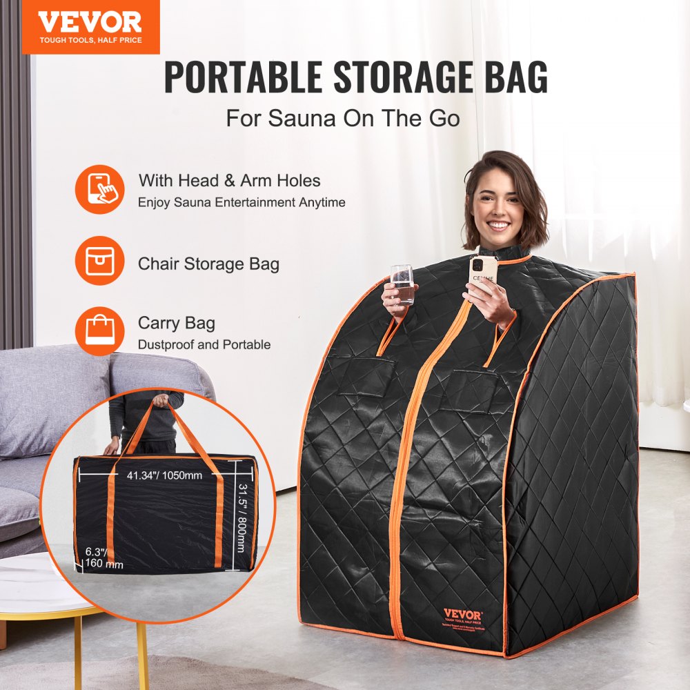 VEVOR Sauna Blanket for Detoxification, 1050W Portable Far Infrared Sauna Tent for Home, 104- 167?, 1-60 Minutes Timer , Personal Sauna Box for Home Spa Indoor Black 27.56 x 31.5 x 38.58 inch 