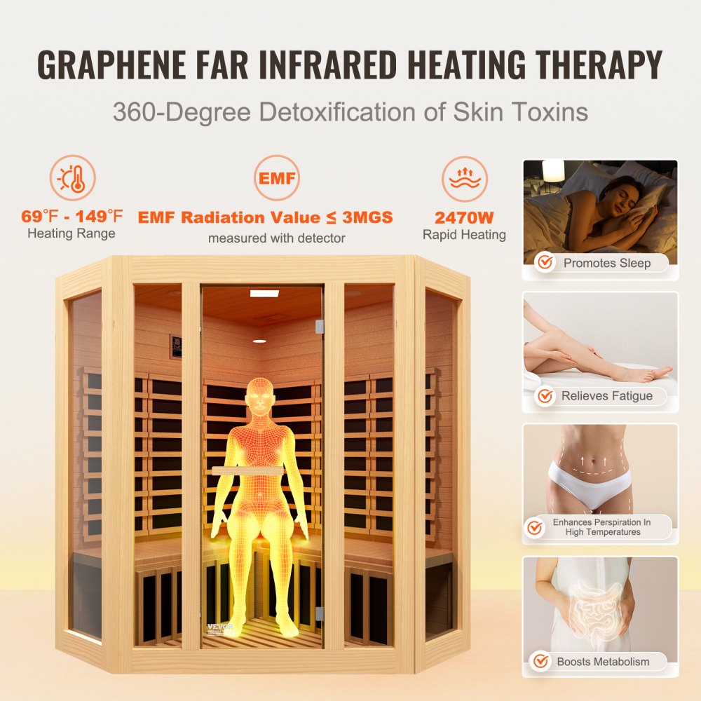 VEVOR Far Infrared Wooden Sauna Room Home Sauna Spa for 3 to 4 Person 2470W 