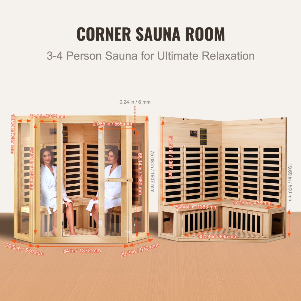 VEVOR Far Infrared Wooden Sauna Room Home Sauna Spa for 3 to 4 Person 2470W 