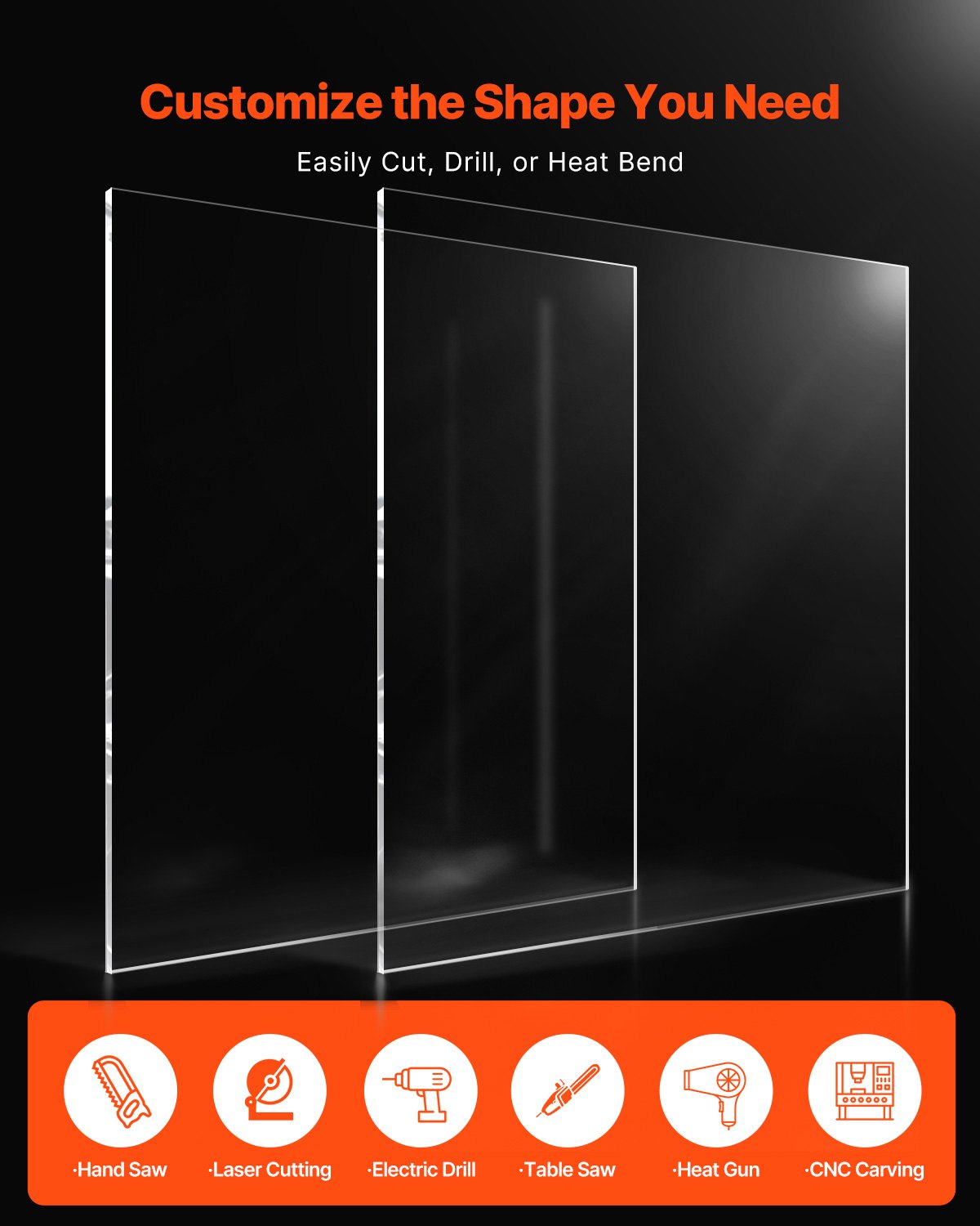 VEVOR 2-Pack Plexiglass Acrylic Sheets 24 x 36 Inch Plastic Sheets 1/4 In Thick 