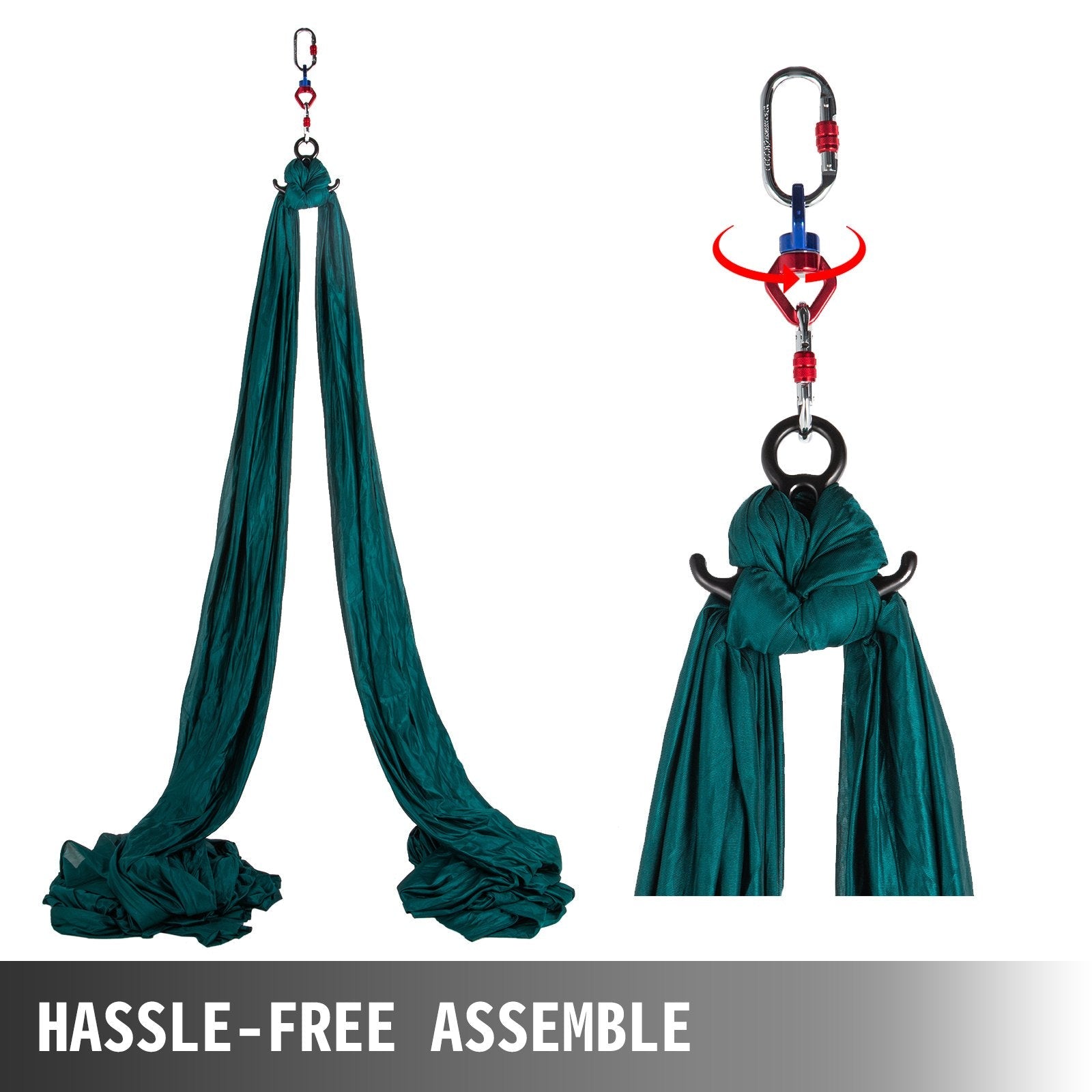 VEVOR Aerial Silk, 11yd 9.2ft Aerial Yoga Swing Set Yoga Hammock Kit - Antigravity Ceiling Hanging Yoga Sling - Carabiners, Daisy Chain, Inversion Swing for Home Outdoor Aerial Dance, Dark Green 