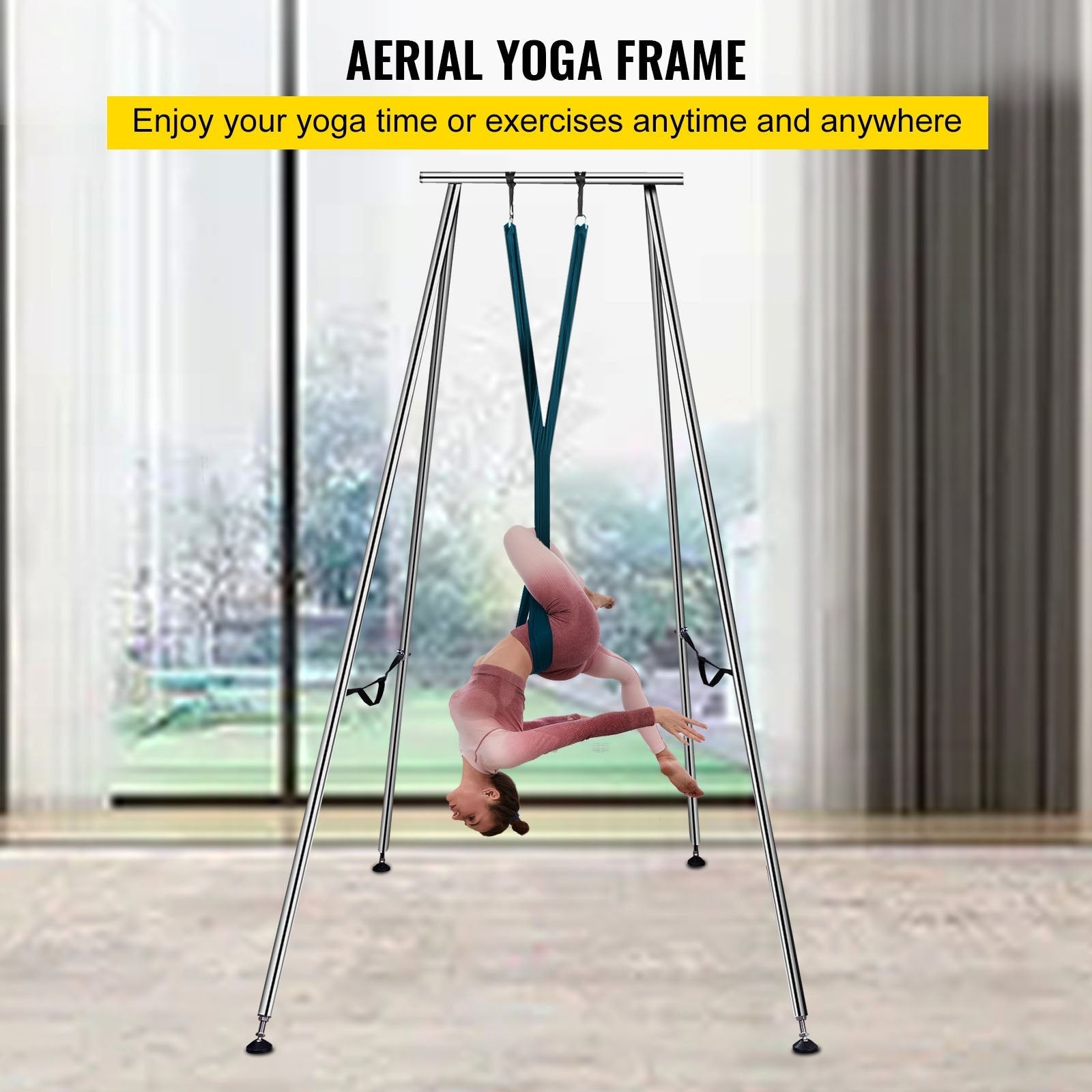 VEVOR Yoga Sling Inversion, 9.6 FT Height Inversion Yoga Swing Stand,Max Capacity 551lbs/250kg Aerial Yoga Frame with 236in/6m Yoga Swing Inversion Sling Body Bundle Safety Belts (Green, 19.6ft) 