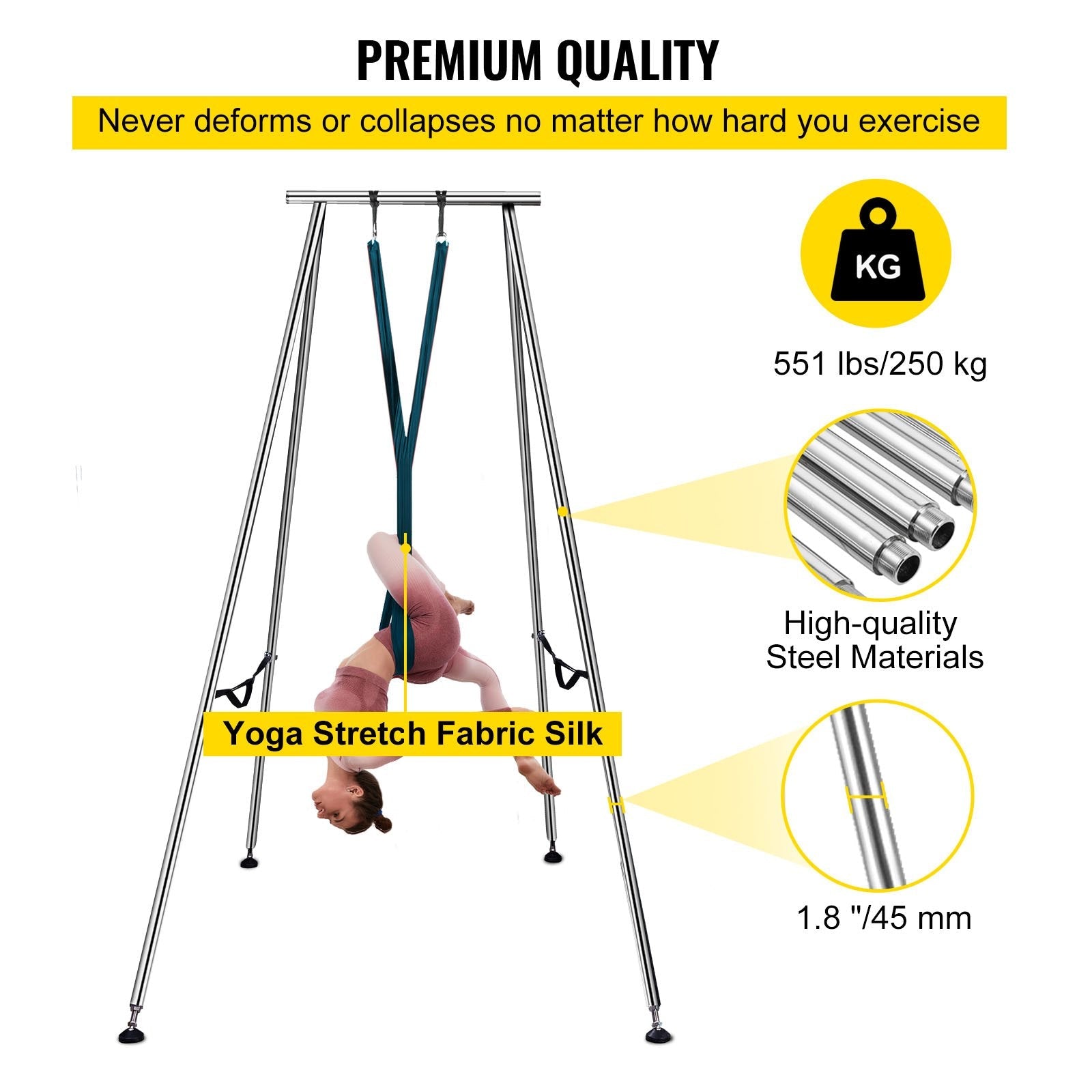 VEVOR Yoga Sling Inversion, 9.6 FT Height Inversion Yoga Swing Stand,Max Capacity 551lbs/250kg Aerial Yoga Frame with 236in/6m Yoga Swing Inversion Sling Body Bundle Safety Belts (Green, 19.6ft) 