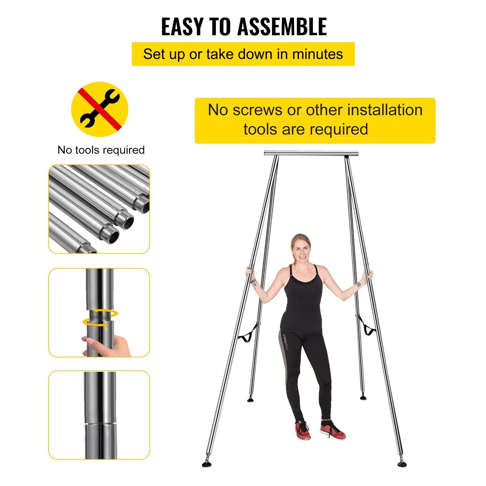VEVOR Yoga Sling Inversion, 9.6 FT Height Inversion Yoga Swing Stand,Max Capacity 551lbs/250kg Aerial Yoga Frame with 236in/6m Yoga Swing Inversion Sling Body Bundle Safety Belts (Green, 19.6ft) 