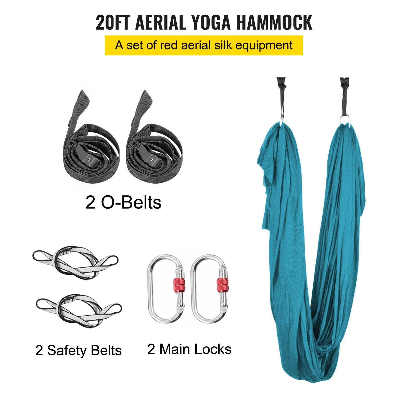VEVOR Yoga Sling Inversion, 9.6 FT Height Inversion Yoga Swing Stand,Max Capacity 551lbs/250kg Aerial Yoga Frame with 236in/6m Yoga Swing Inversion Sling Body Bundle Safety Belts (Green, 19.6ft) 