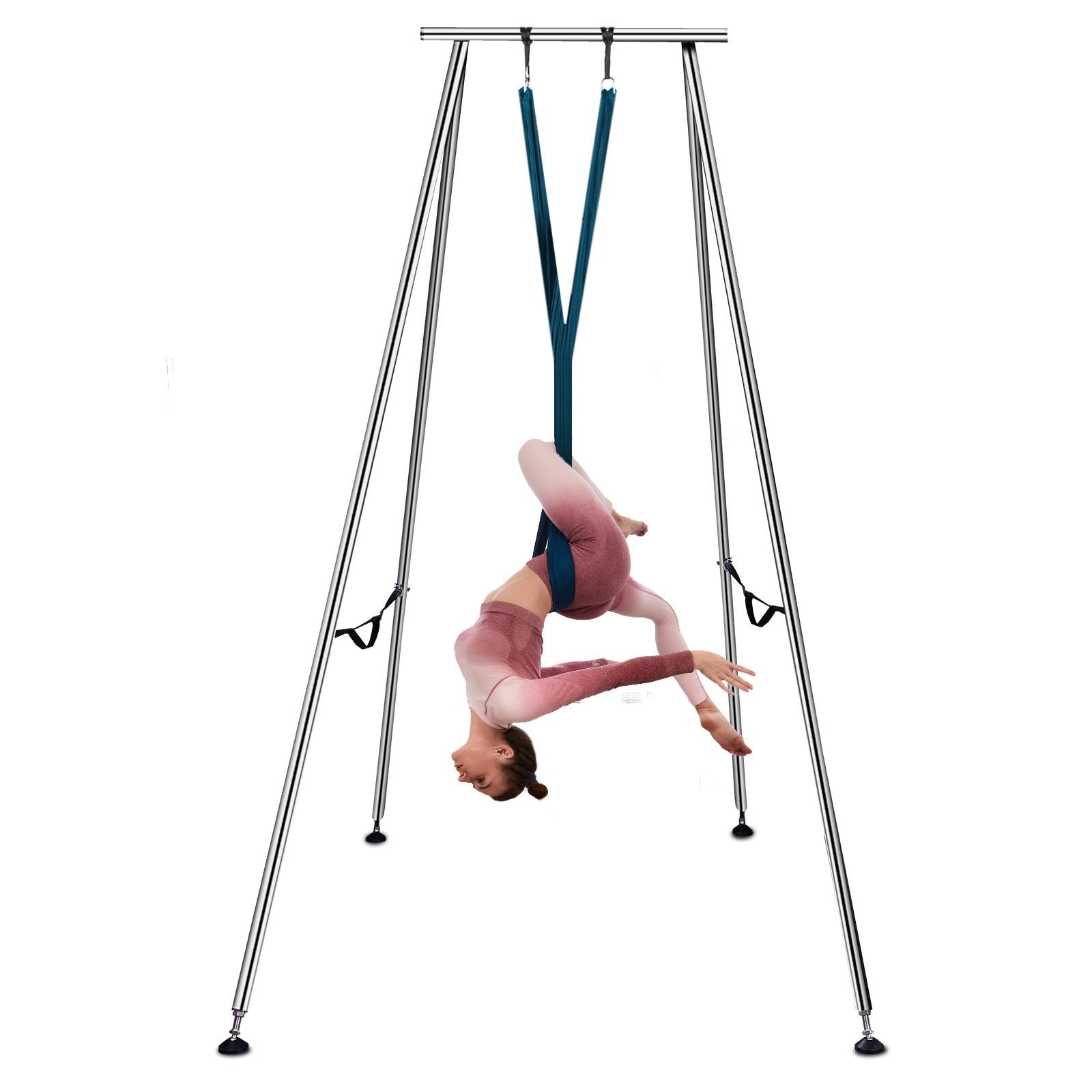 VEVOR Yoga Sling Inversion, 9.6 FT Height Inversion Yoga Swing Stand,Max Capacity 551lbs/250kg Aerial Yoga Frame with 236in/6m Yoga Swing Inversion Sling Body Bundle Safety Belts (Green, 19.6ft) 
