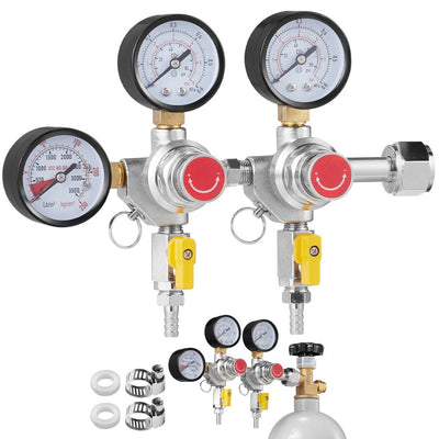 VEVOR Triple Gauge Regulator, CO2 Regulator Gauge with 0-60PSI, Heavy Duty CO2 Gauge Gas System, Draft Beer Regulator with Check Valve, Adjustable Pressure Regulator for Draft Beer Homebrew, CGA320 