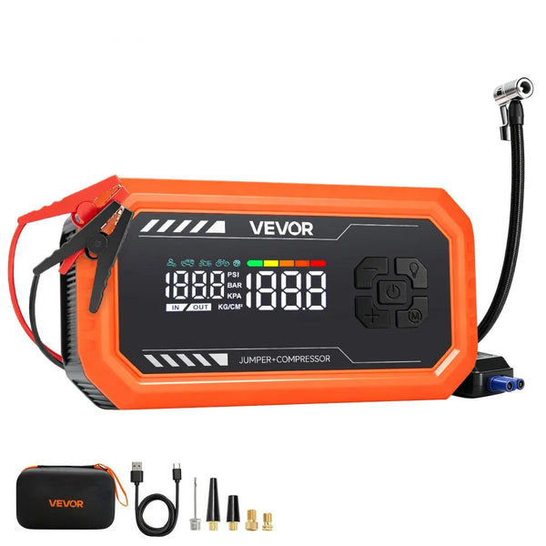 3000A Portable Car Jump Starter with 150 PSI Air Compressor, 10000mAh Power Bank & LED Flashlight
