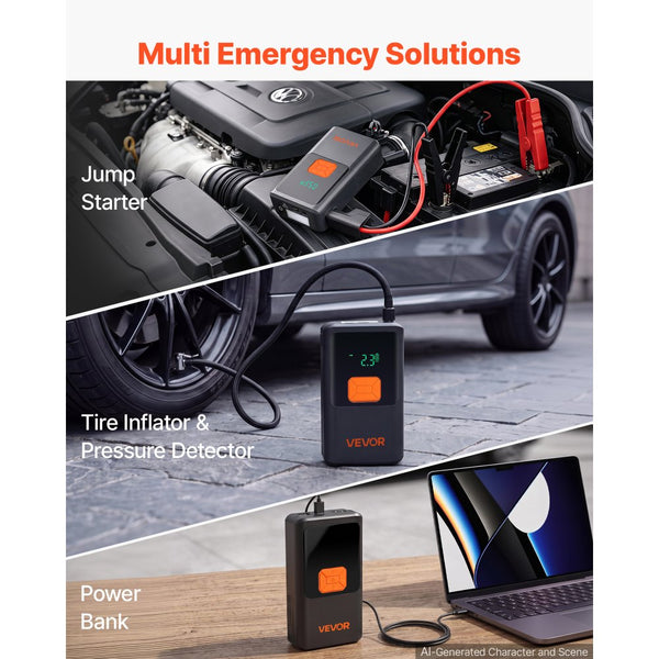 4000A Portable Car Jump Starter with 150 PSI Air Compressor, 12000mAh Power Bank & LED Flashlight