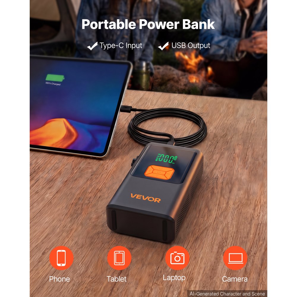4000A Portable Car Jump Starter with 150 PSI Air Compressor, 12000mAh Power Bank & LED Flashlight
