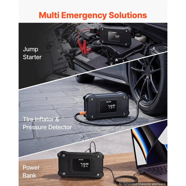 8000A Portable Car Jump Starter with 150 PSI Air Compressor, 16000mAh Power Bank & LED Flashlight