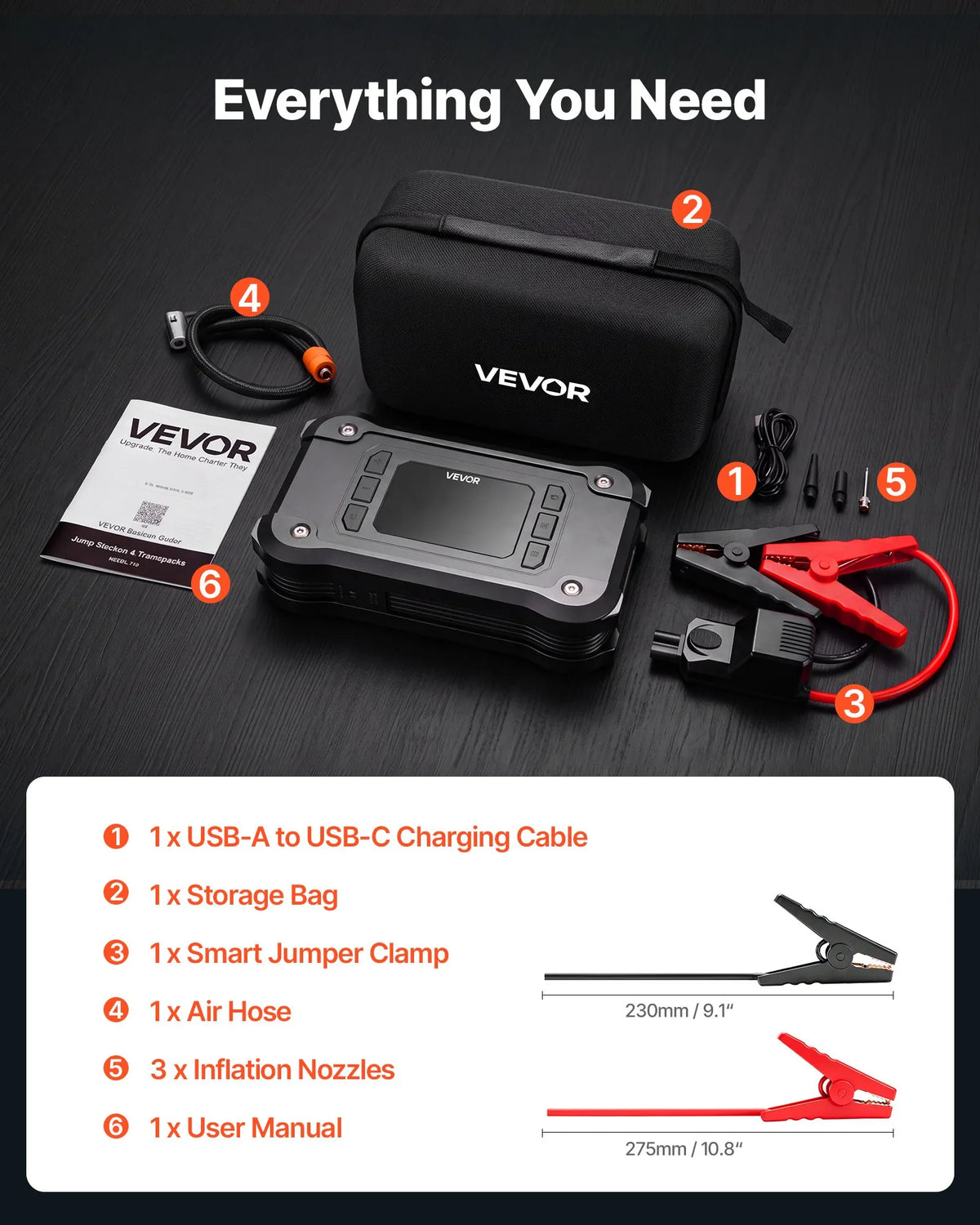 8000A Portable Car Jump Starter with 150 PSI Air Compressor, 16000mAh Power Bank & LED Flashlight