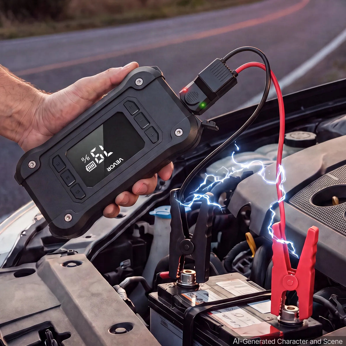 8000A Portable Car Jump Starter with 150 PSI Air Compressor, 16000mAh Power Bank & LED Flashlight