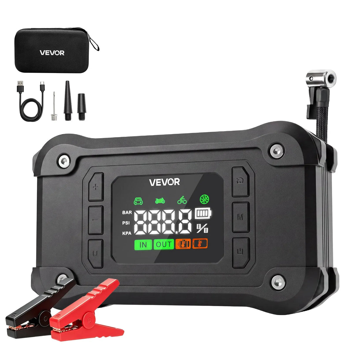 8000A Portable Car Jump Starter with 150 PSI Air Compressor, 16000mAh Power Bank & LED Flashlight