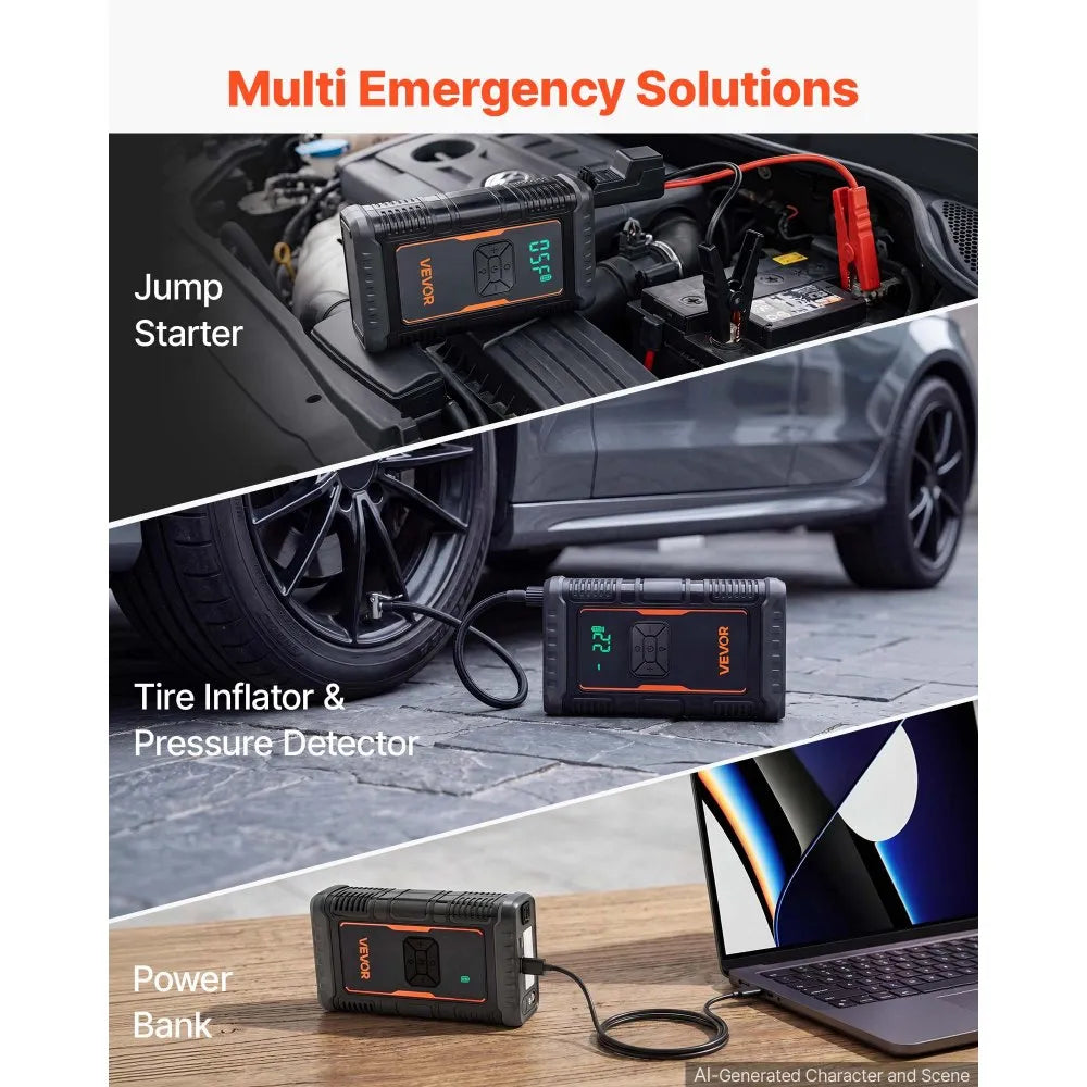 1600A Portable Car Jump Starter with 150 PSI Air Compressor, Power Bank & LED Flashlight