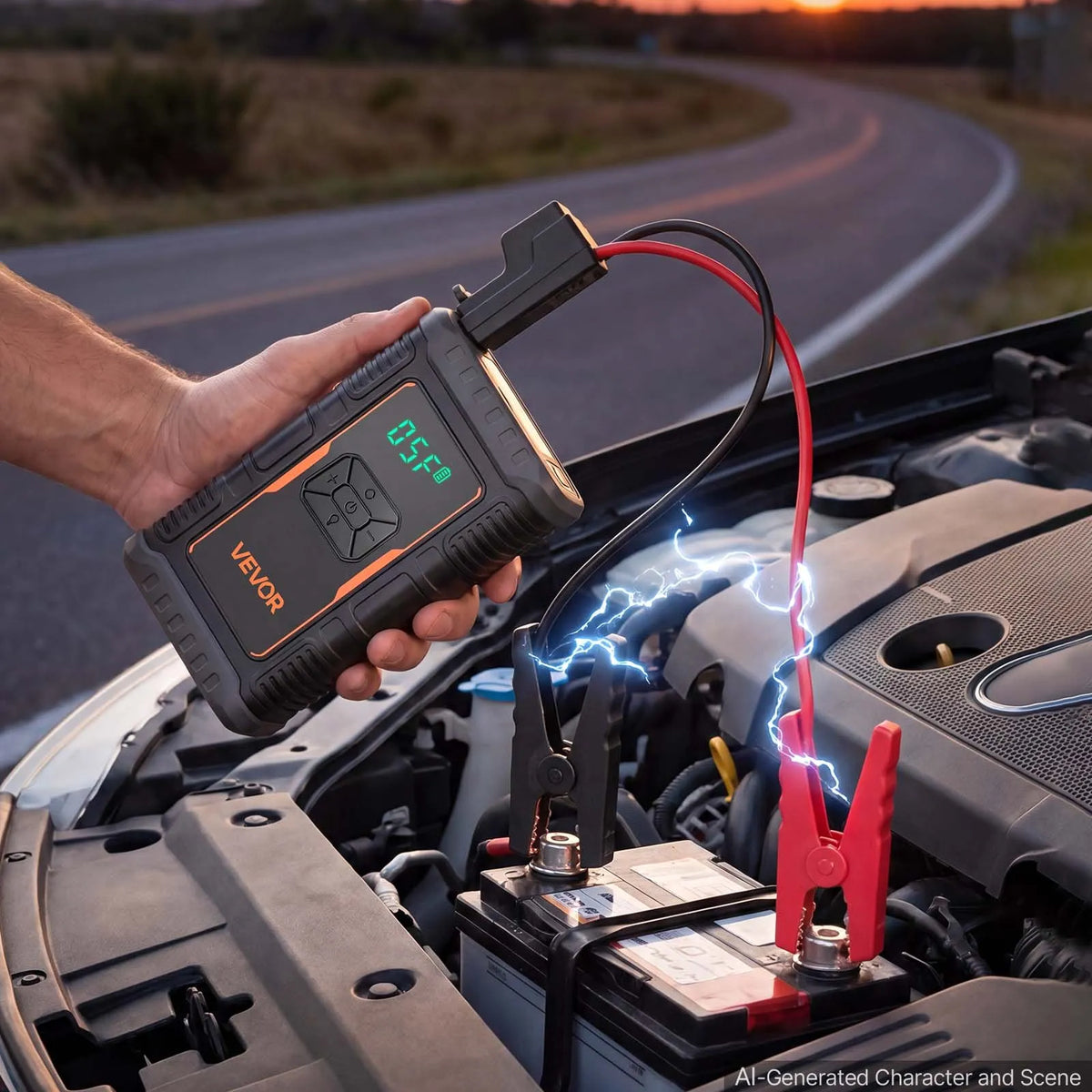 1600A Portable Car Jump Starter with 150 PSI Air Compressor, Power Bank & LED Flashlight