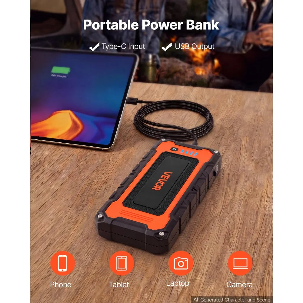 5000A Portable Car Jump Starter, 16000mAh Battery Booster with USB Power Bank & 3-Mode LED Flashlight