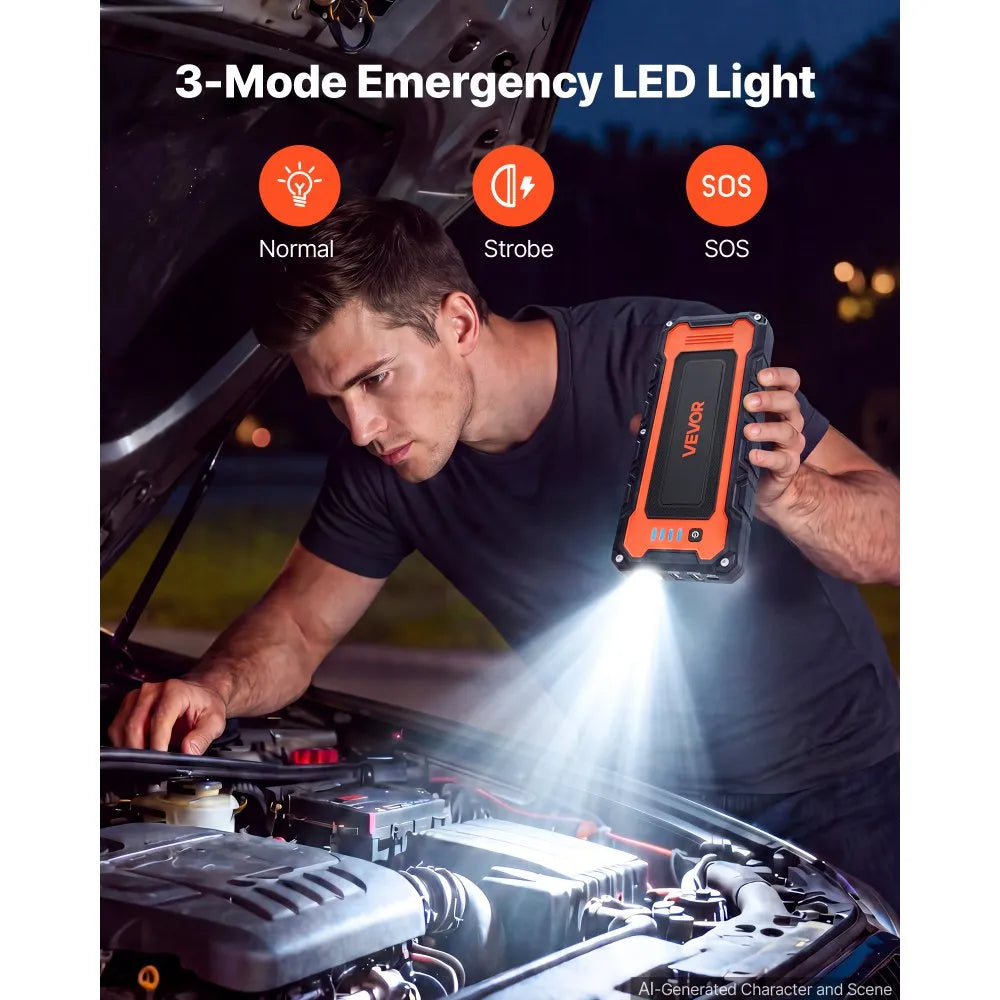 5000A Portable Car Jump Starter, 16000mAh Battery Booster with USB Power Bank & 3-Mode LED Flashlight