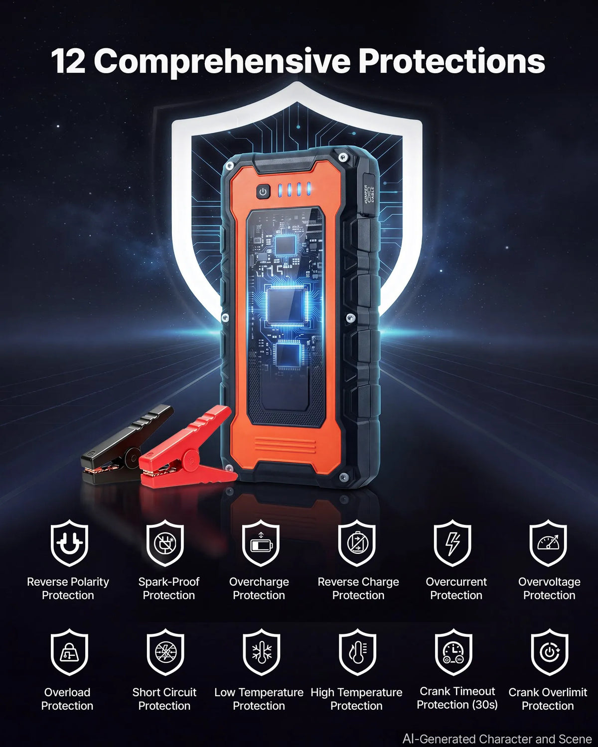 5000A Portable Car Jump Starter, 16000mAh Battery Booster with USB Power Bank & 3-Mode LED Flashlight