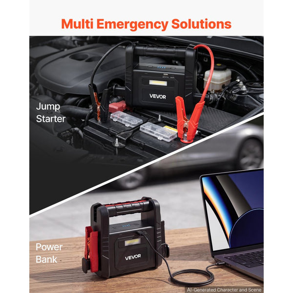 6000A Portable Car Jump Starter, 24000mAh Battery Booster with USB Power Bank & 3-Mode LED Flashlight