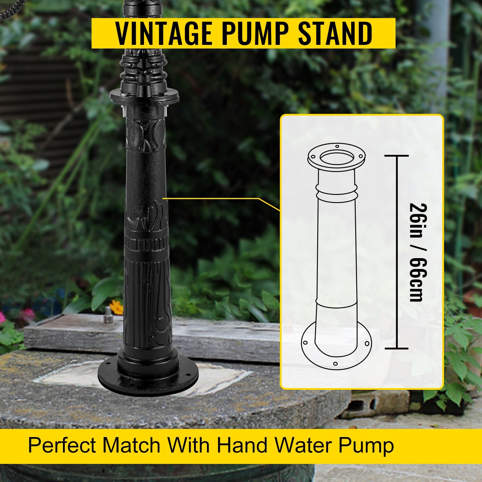 VEVOR Antique Hand Water Pump Stand Pitcher Pump Stand Cast Iron Well Pump Stand w/Pre-set 0.5" Holes for Easy Installation Old Fashion Pitcher Hand Pump Stand for Home Yard Pond Garden Outdoors Blac 