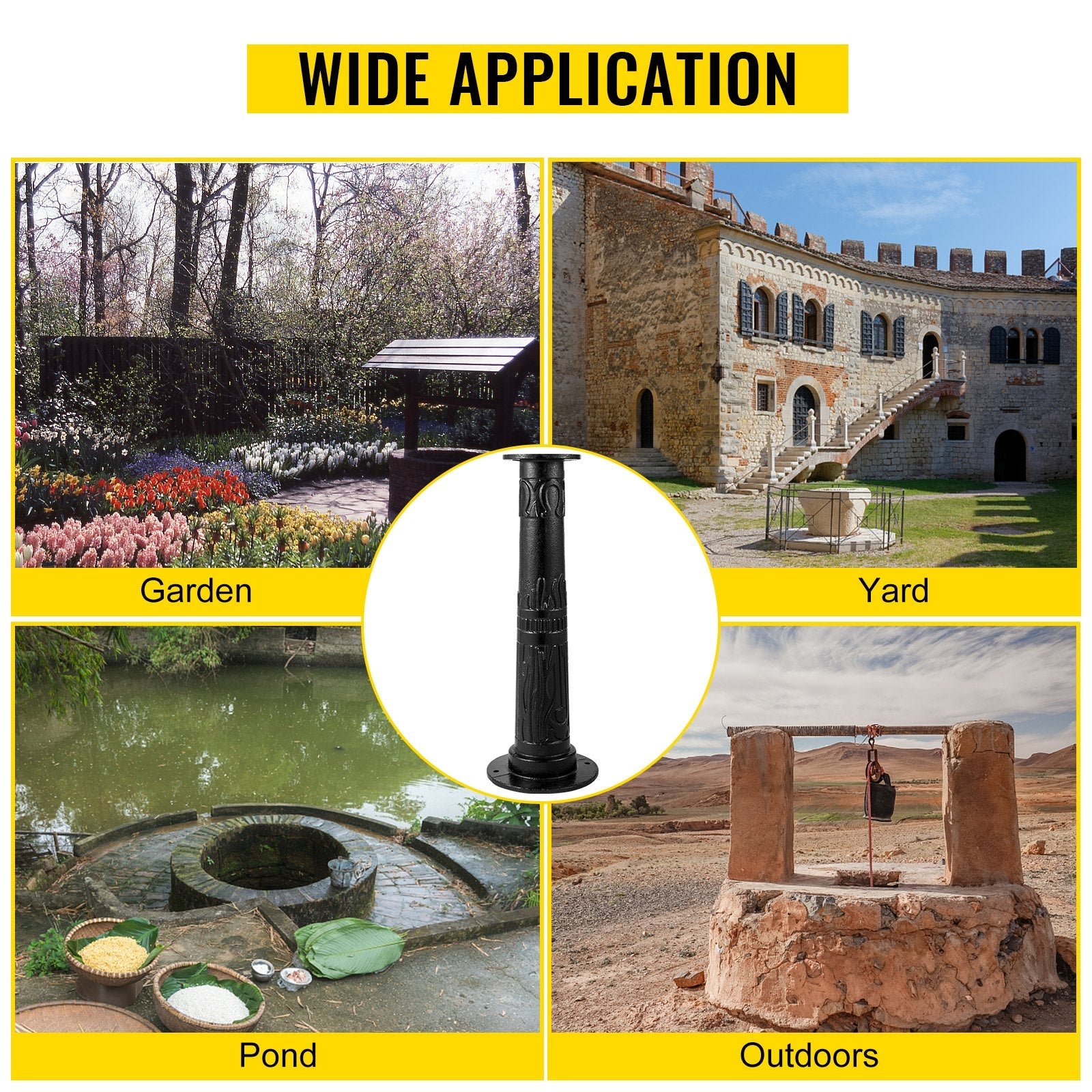 VEVOR Antique Hand Water Pump Stand Pitcher Pump Stand Cast Iron Well Pump Stand w/Pre-set 0.5" Holes for Easy Installation Old Fashion Pitcher Hand Pump Stand for Home Yard Pond Garden Outdoors Blac 