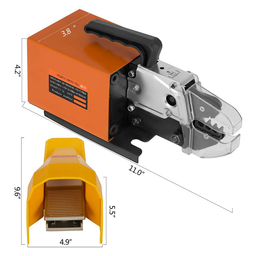 VEVOR Pneumatic Crimping Tool Am-10, Air Powered Wire Terminal Crimping Machine Crimping Up To 16mm2, Pneumatic Crimper Plier Machine with 10 Sets Of Dies for Many Kinds of Terminals 