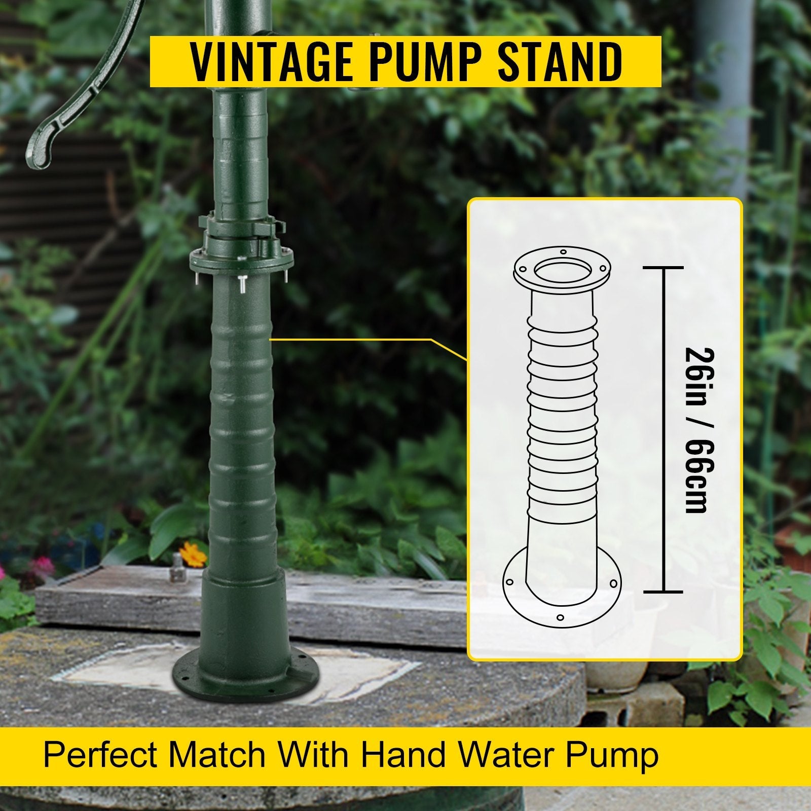 VEVOR Antique Hand Water Pump Stand Pitcher Pump Stand Cast Iron Well Pump Stand w/Pre-set 0.5" Holes for Easy Installation Old Fashion Pitcher Hand Pump Stand for Home Yard Pond Garden Outdoors Gree 