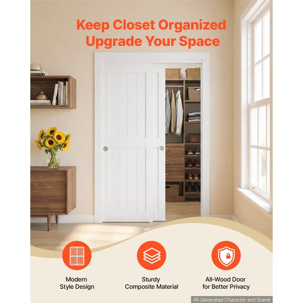 48" x 80" 2-Panel Sliding Closet Door – All-Wood Bypass Barn Door with Hardware Track Kit