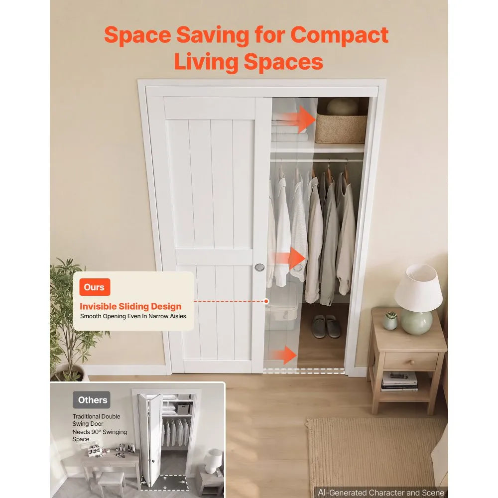 48" x 80" 2-Panel Sliding Closet Door – All-Wood Bypass Barn Door with Hardware Track Kit
