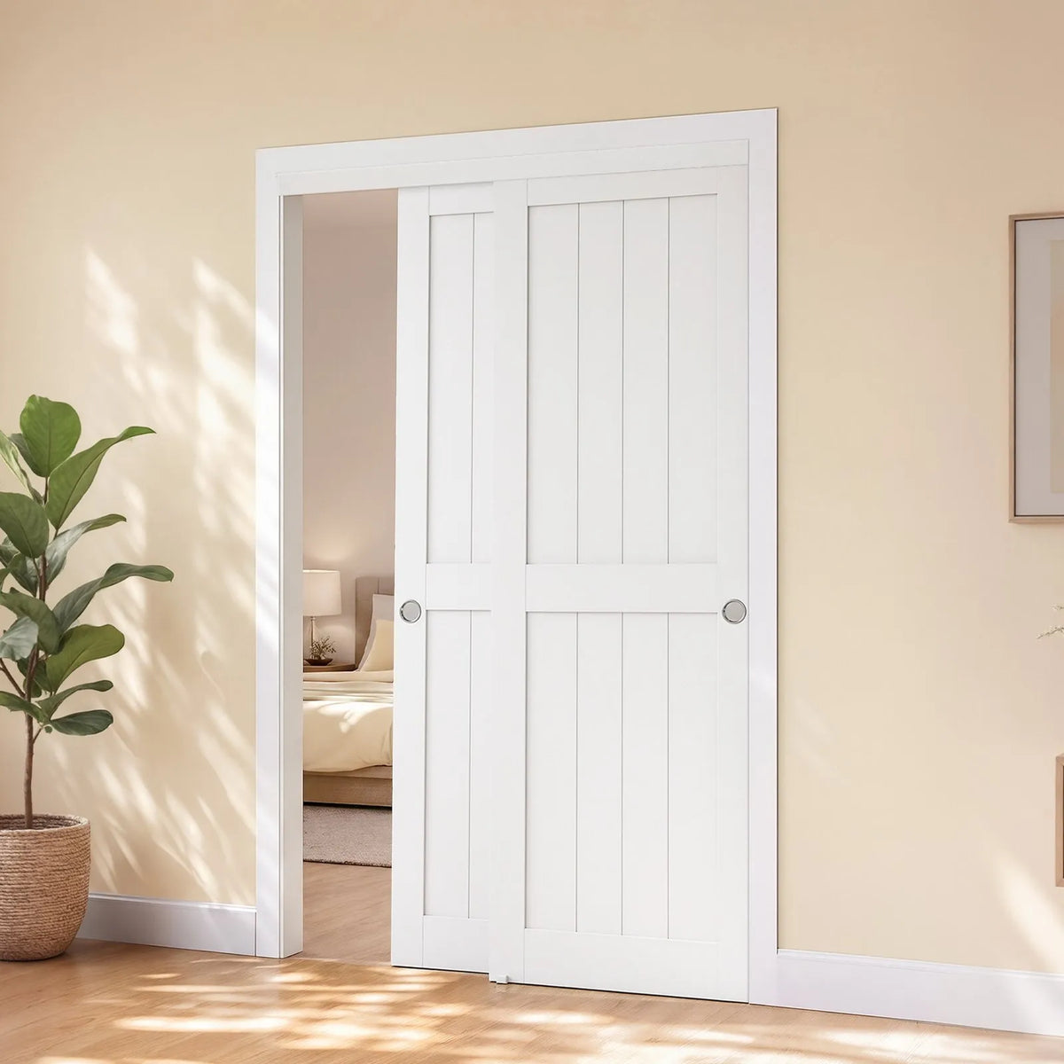 48" x 80" 2-Panel Sliding Closet Door – All-Wood Bypass Barn Door with Hardware Track Kit
