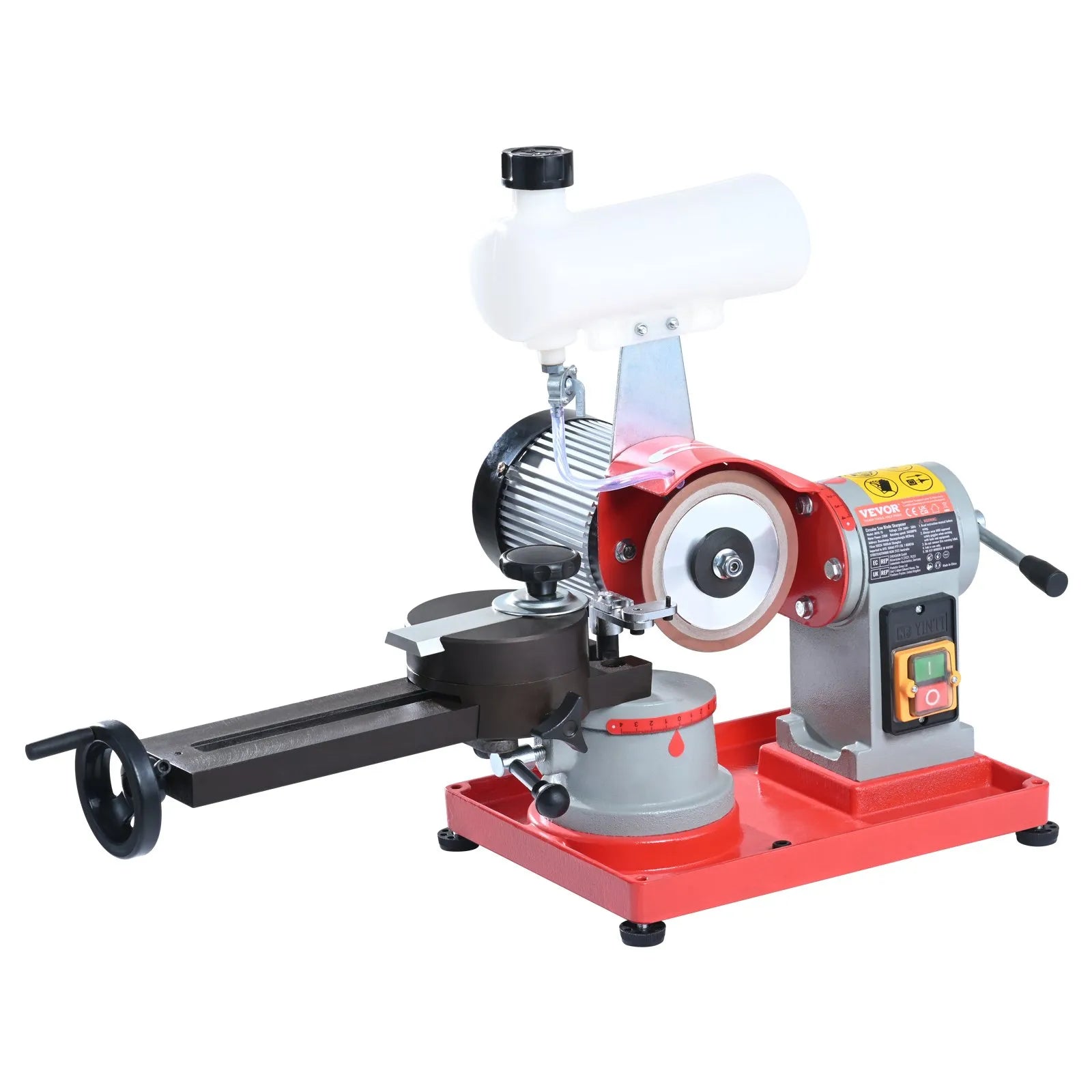 VEVOR Circular Saw Blade Sharpener, 370W Rotary Angle Mill Grinder with Water Tank, Water Injection Grinding Sharpening Machine & 6 Saw Centerings, 5-inch Grinding Wheel for Carbide Tipped Saw Blades