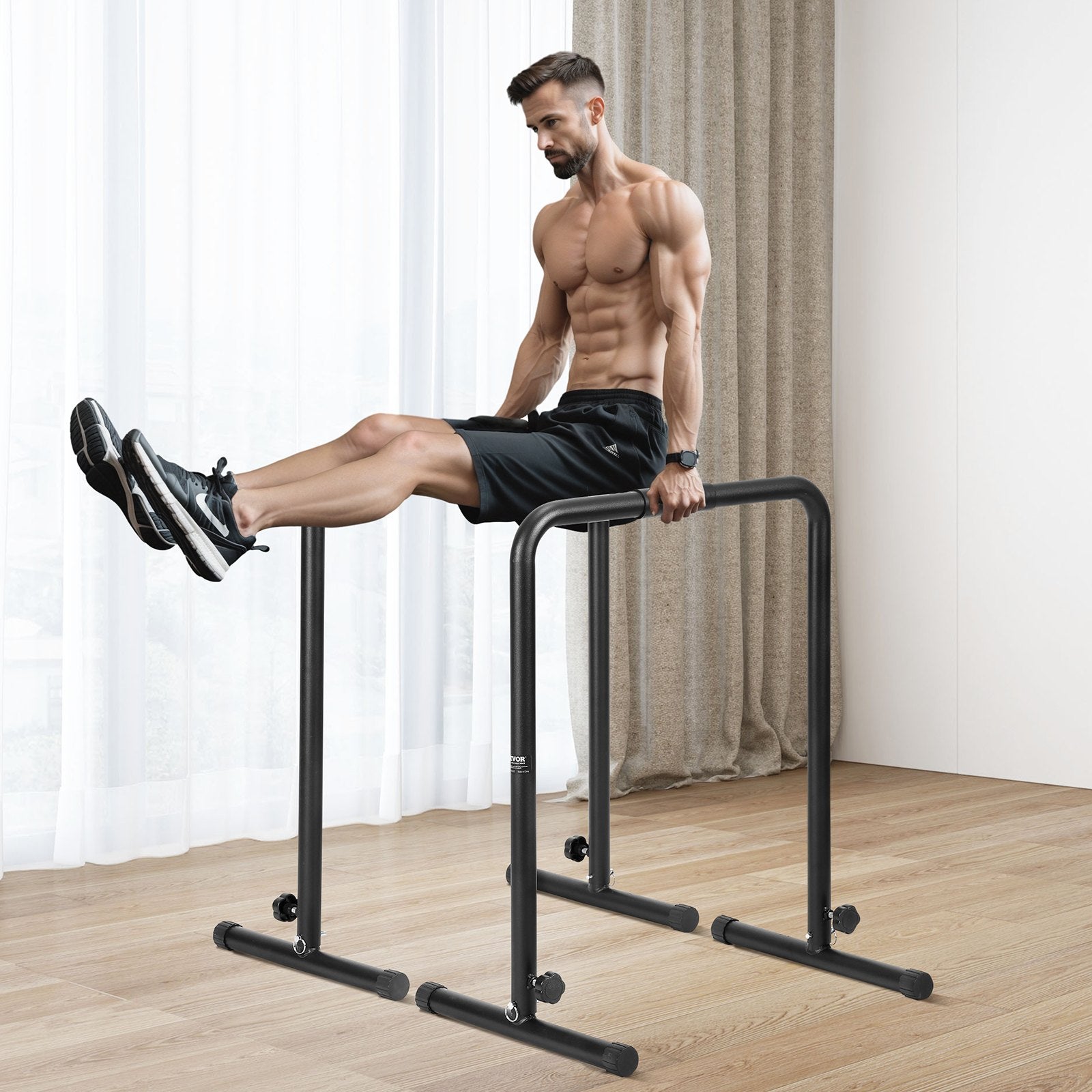 VEVOR Dip Bars, 440 lbs Capacity, Heave Duty Dip Stand Station with Adjustable Height, Fitness Workout Dip Bar Station Stabilizer Parallette Push Up Stand, Parallel Bars for Strength Training Home Gym 