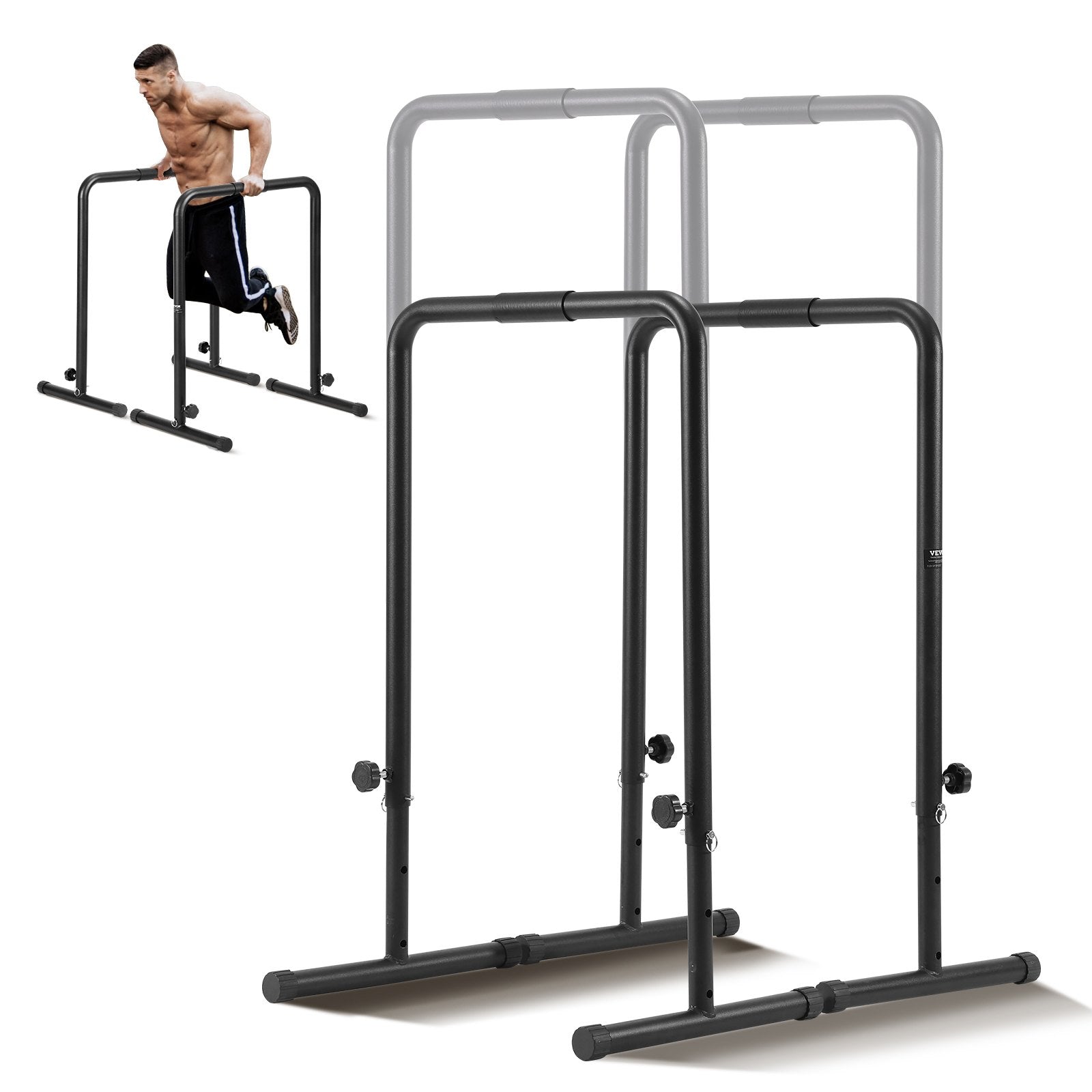 VEVOR Dip Bars, 440 lbs Capacity, Heave Duty Dip Stand Station with Adjustable Height, Fitness Workout Dip Bar Station Stabilizer Parallette Push Up Stand, Parallel Bars for Strength Training Home Gym 