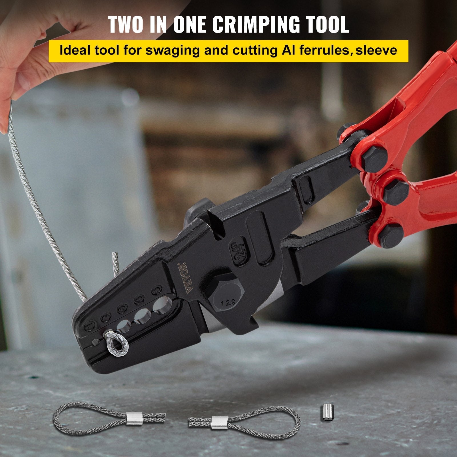 VEVOR Hand Swager Crimper Swaging Tool for Copper Aluminum Oval Sleeves and Stop Sleeves Wire Rope Crimping Tool Propress Swage Tool Long Handle Labor Save (24 Inch) 