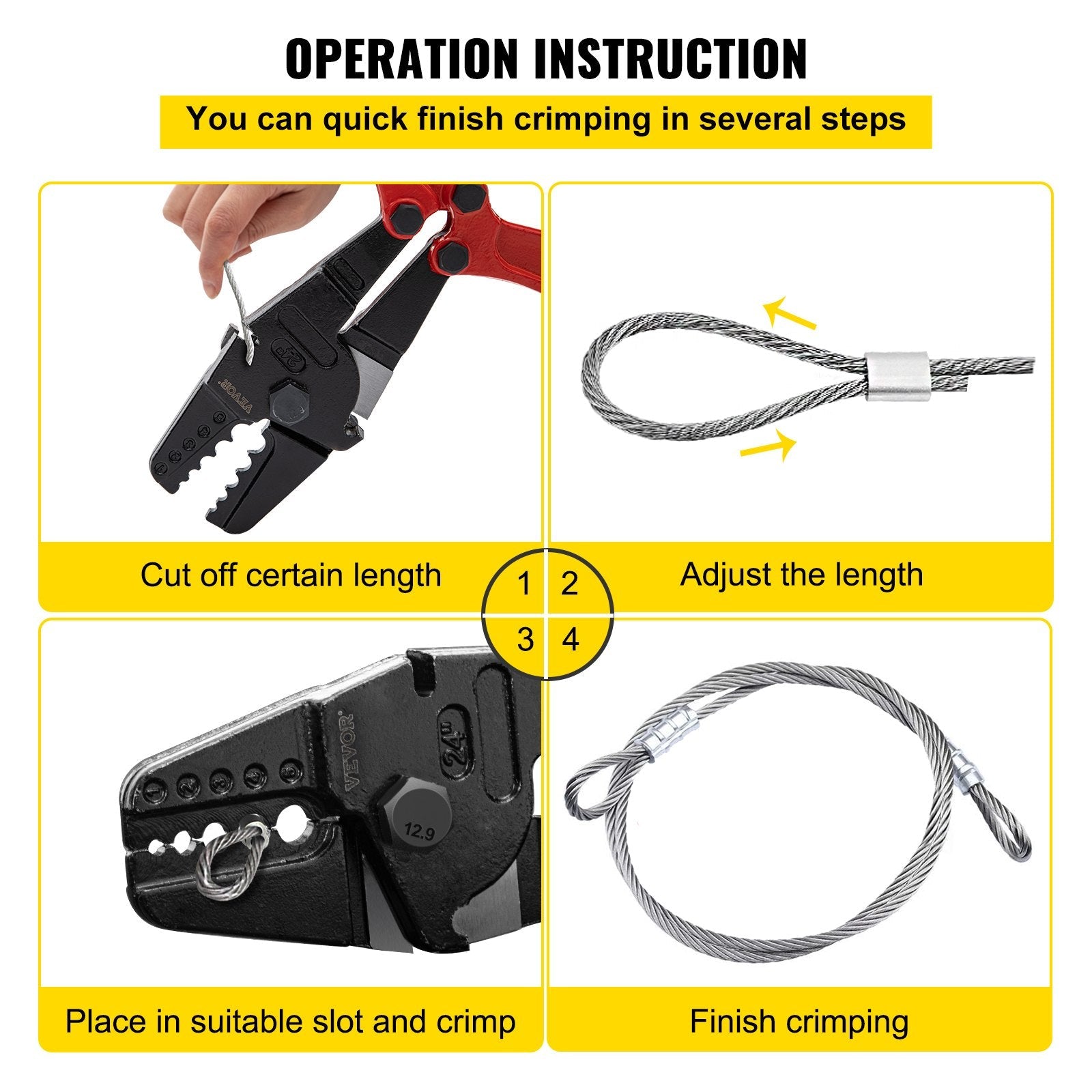 VEVOR Hand Swager Crimper Swaging Tool for Copper Aluminum Oval Sleeves and Stop Sleeves Wire Rope Crimping Tool Propress Swage Tool Long Handle Labor Save (24 Inch) 