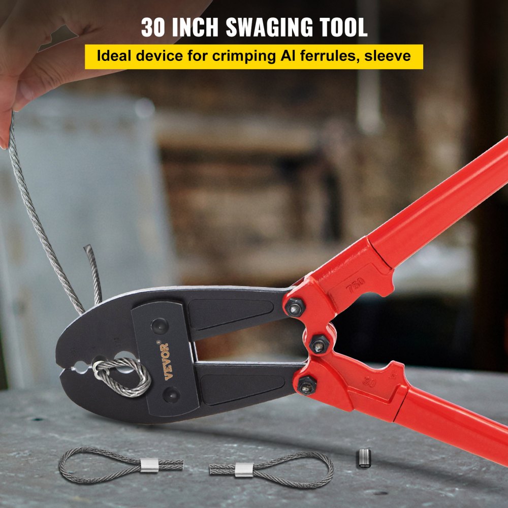 VEVOR 30 Inch Hand Swager Crimper 3 Cavity 5/32 1/4 5/16inch Swaging Tool for Copper Aluminum Oval Sleeves and Stop Sleeves Wire Rope Crimping Tool Propress Swage Tool Long Handle Labor Save 