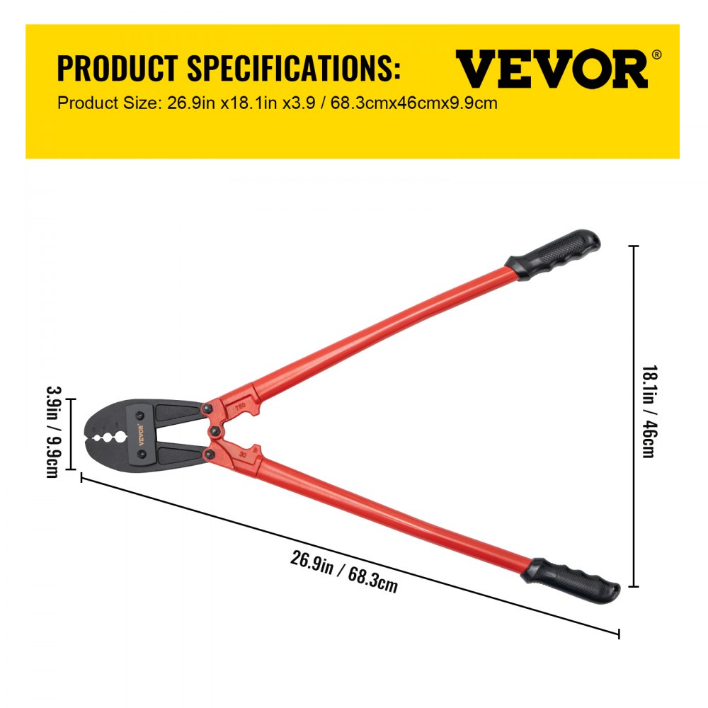 VEVOR 30 Inch Hand Swager Crimper 3 Cavity 5/32 1/4 5/16inch Swaging Tool for Copper Aluminum Oval Sleeves and Stop Sleeves Wire Rope Crimping Tool Propress Swage Tool Long Handle Labor Save 