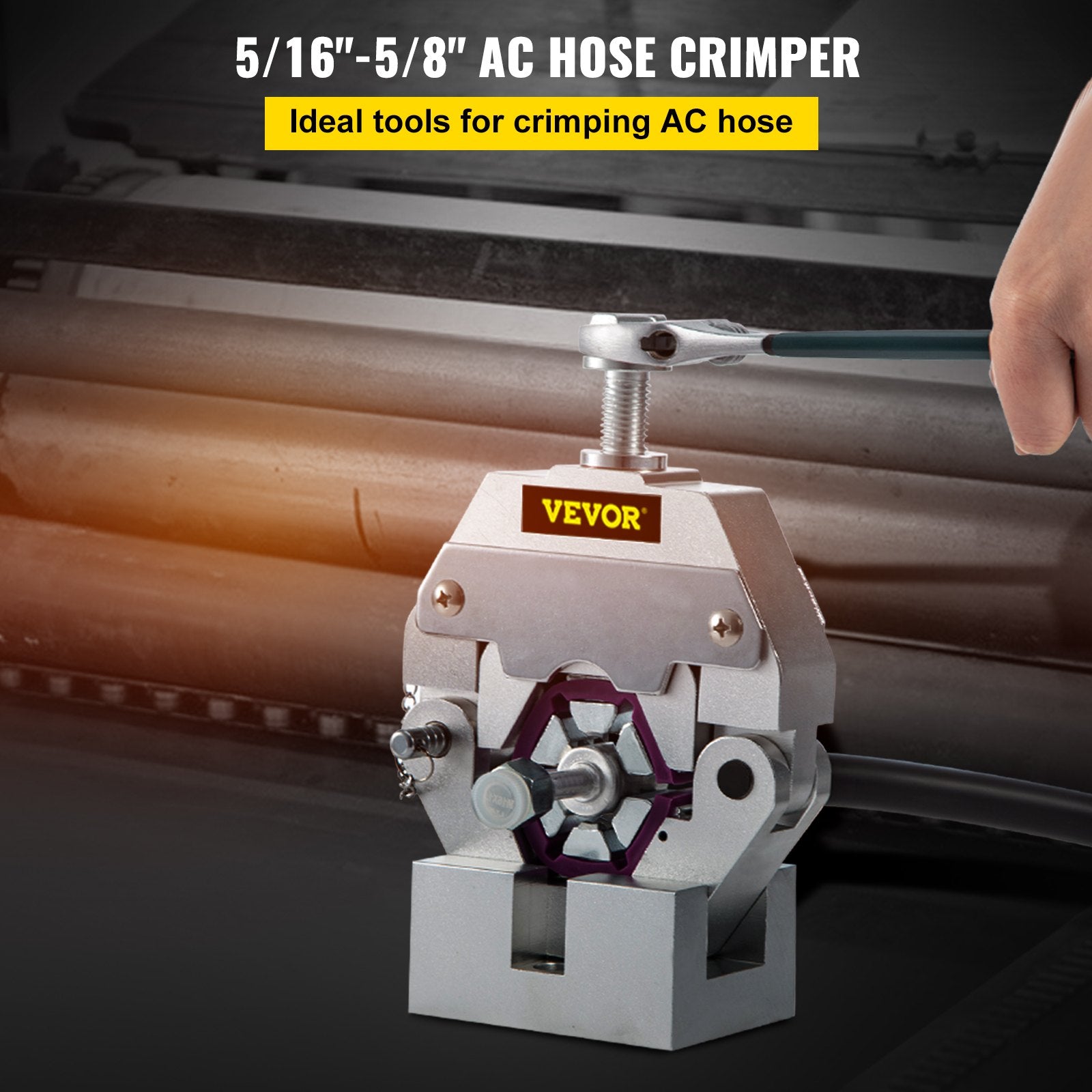 VEVOR Manually Operated AC Hose Crimper Hydra-Krimp 71550 Manual AC Hose Crimper Kit Air Conditioning Repair Handheld AC Hose Crimping Tool with 4 Dies 