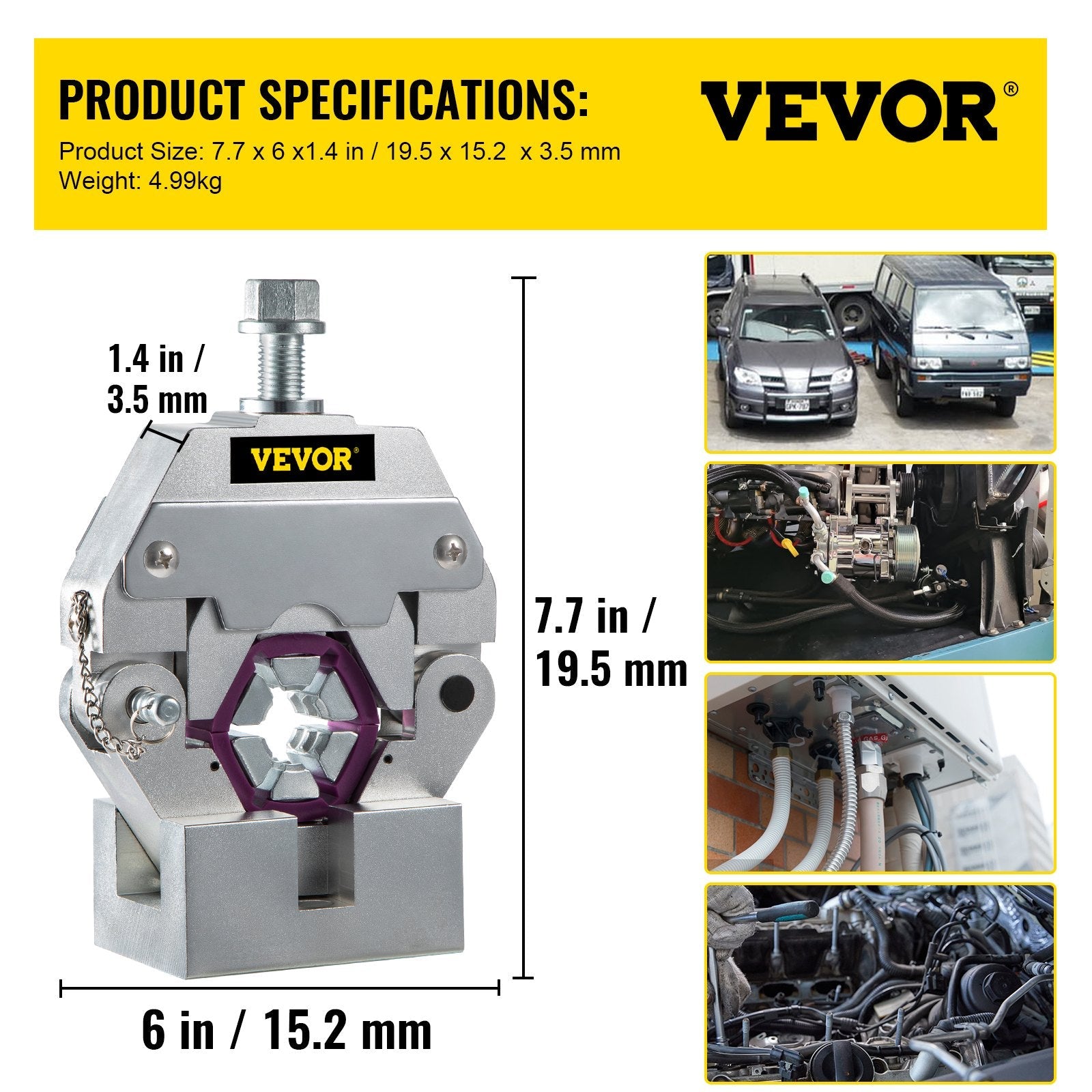 VEVOR Manually Operated AC Hose Crimper Hydra-Krimp 71550 Manual AC Hose Crimper Kit Air Conditioning Repair Handheld AC Hose Crimping Tool with 4 Dies 